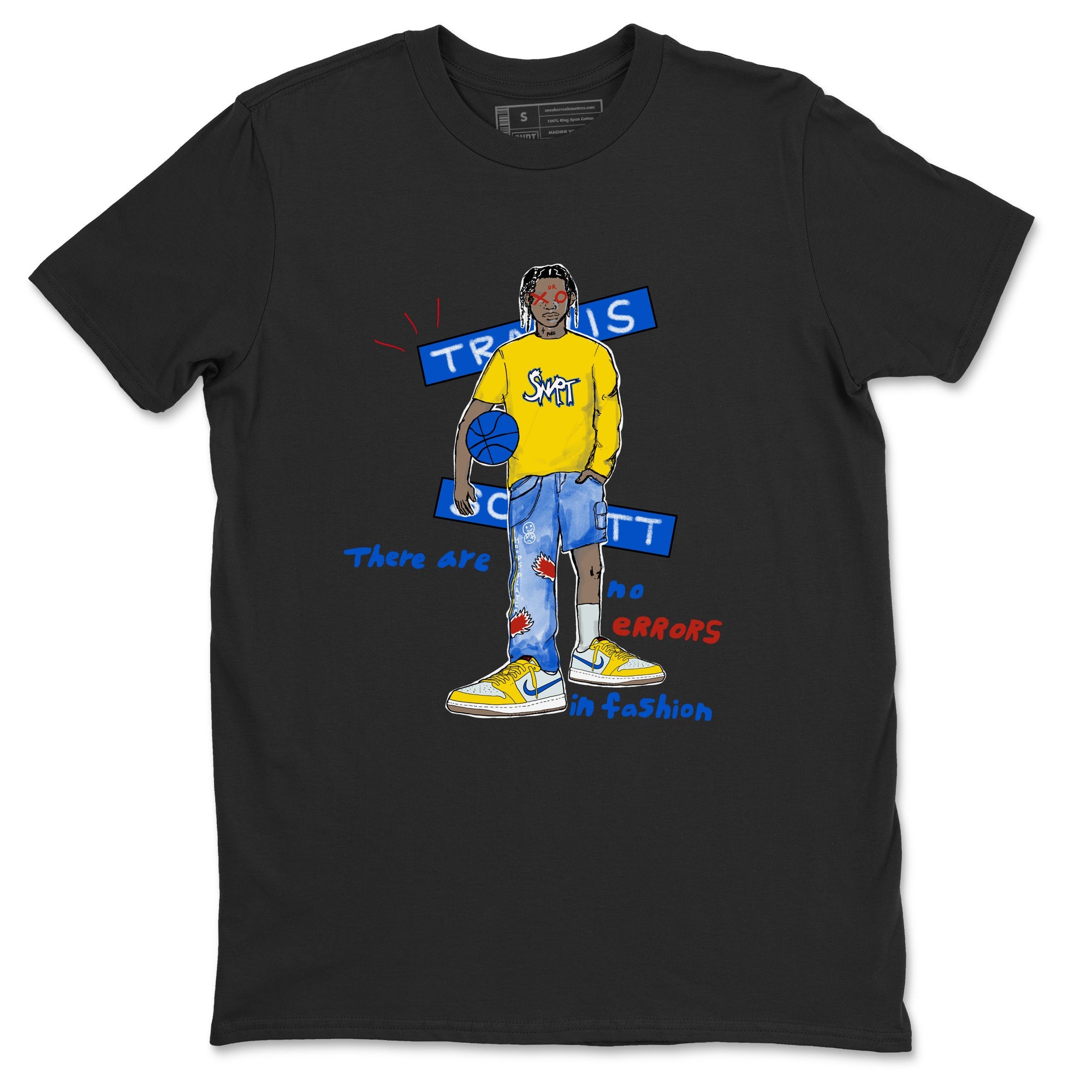 Air Jordan 1 Travis x Scott x Canary shirt to match jordans No Errors In Fashion sneaker tees Air Jordan 1 Travis Scott Canary Drip Gear Zone unisex cotton Black 2 crew neck shirt