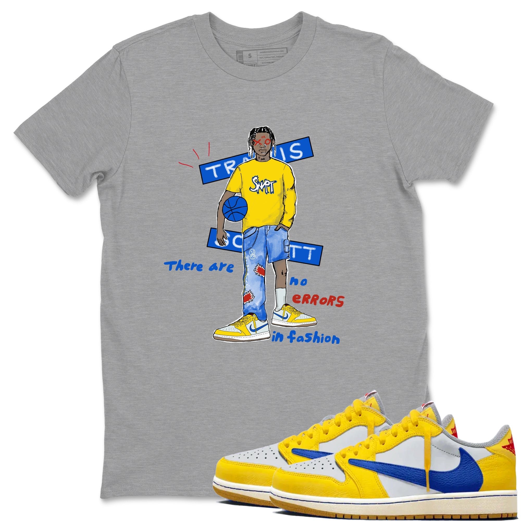 Air Jordan 1 Travis x Scott x Canary shirt to match jordans No Errors In Fashion sneaker tees Air Jordan 1 Travis Scott Canary Drip Gear Zone unisex cotton Heather Grey 1 crew neck shirt