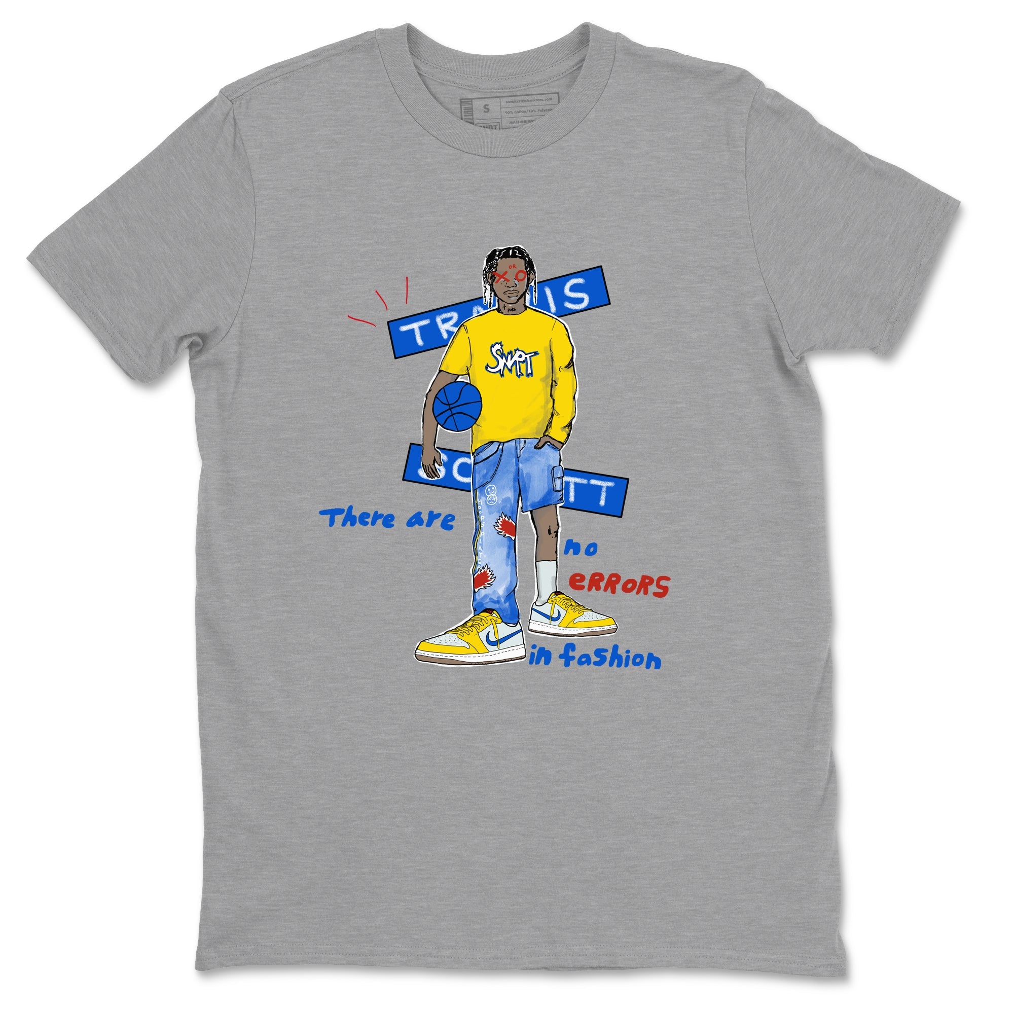 Air Jordan 1 Travis x Scott x Canary shirt to match jordans No Errors In Fashion sneaker tees Air Jordan 1 Travis Scott Canary Drip Gear Zone unisex cotton Heather Grey 2 crew neck shirt