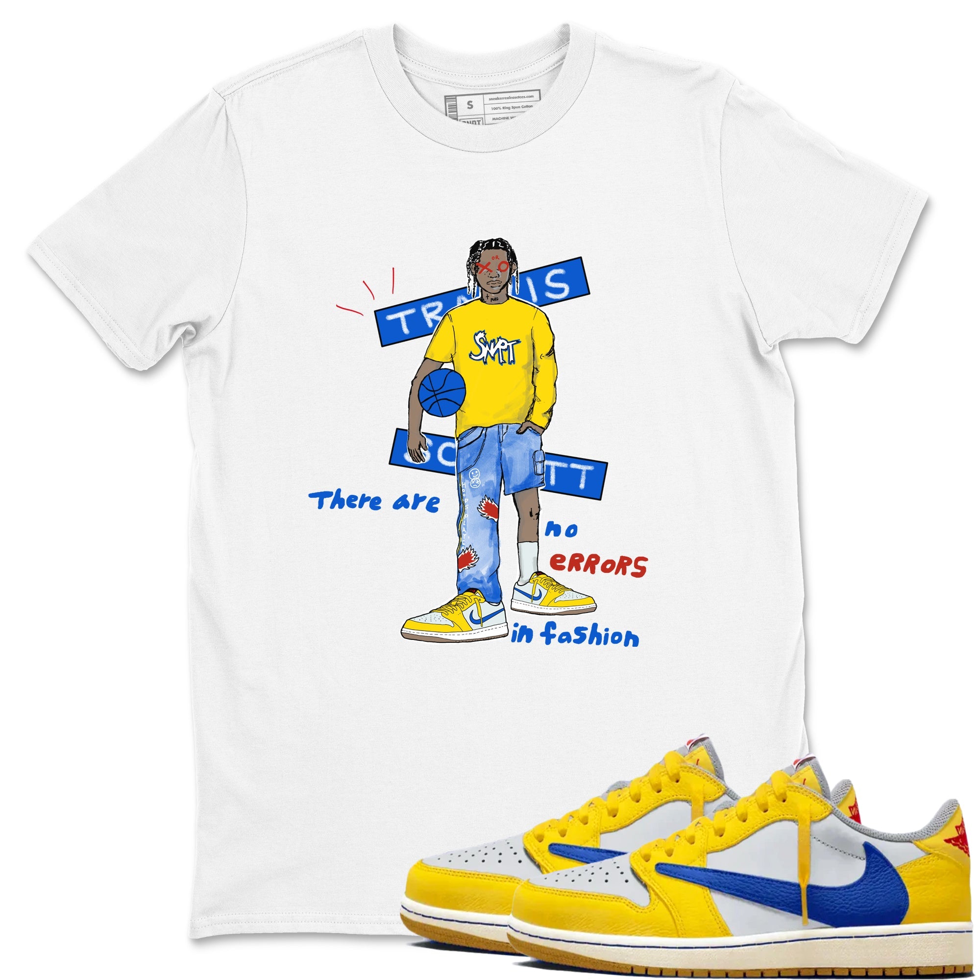 Air Jordan 1 Travis x Scott x Canary shirt to match jordans No Errors In Fashion sneaker tees Air Jordan 1 Travis Scott Canary Drip Gear Zone unisex cotton White 1 crew neck shirt