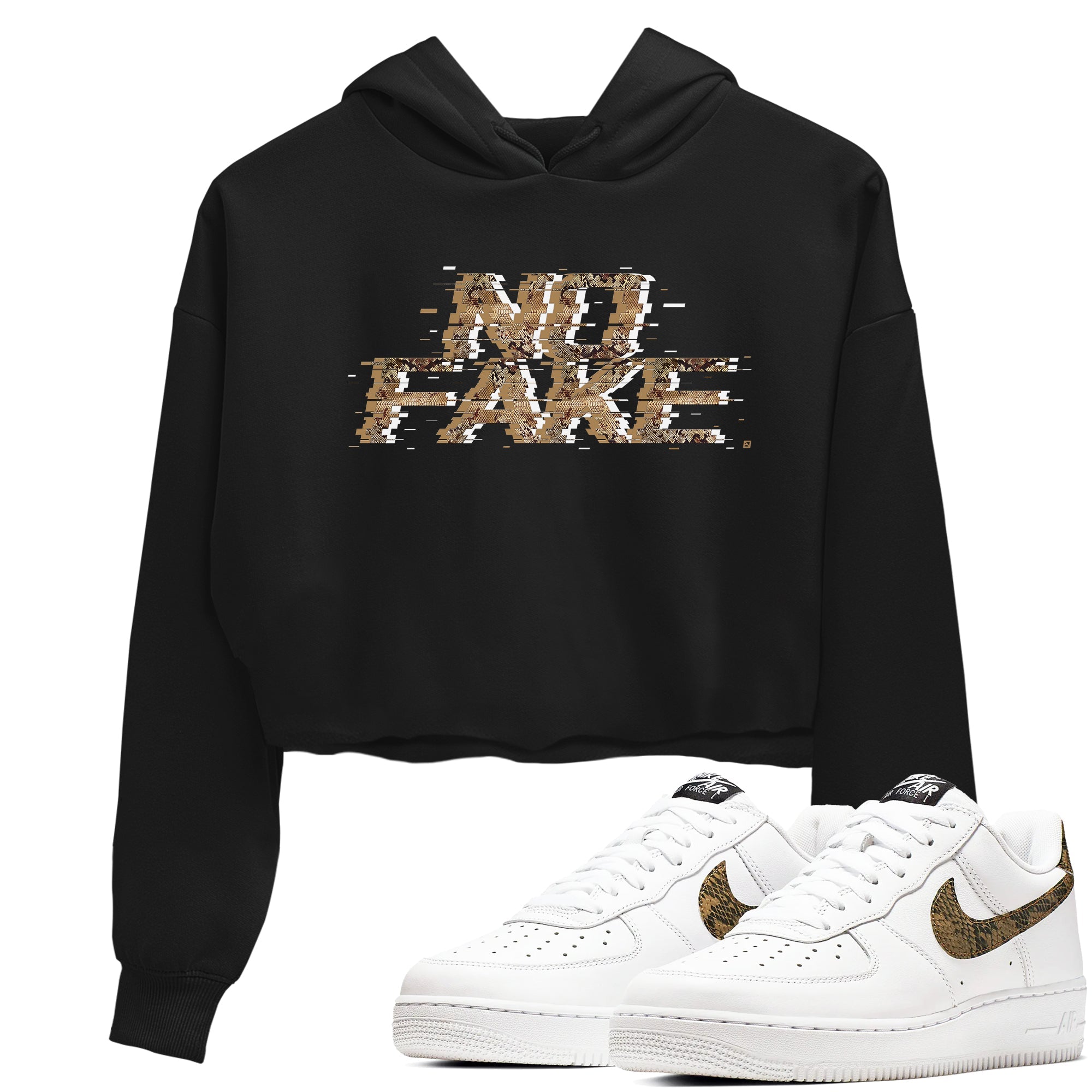 AF1 Ivory Snake shirt to match jordans No Fake Glitch sneaker tees Air Force 1 Ivory Snake Drip Gear Zone Black 1 crop length shirt