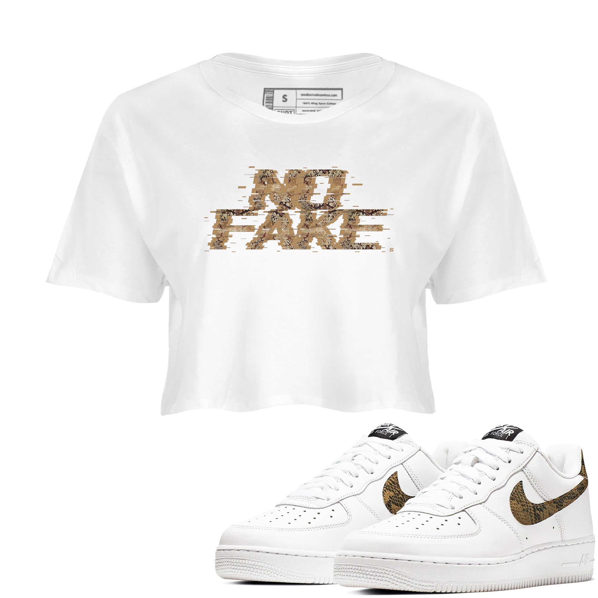 AF1 Ivory Snake shirt to match jordans No Fake Glitch sneaker tees Air Force 1 Ivory Snake Drip Gear Zone White 1 crop length shirt