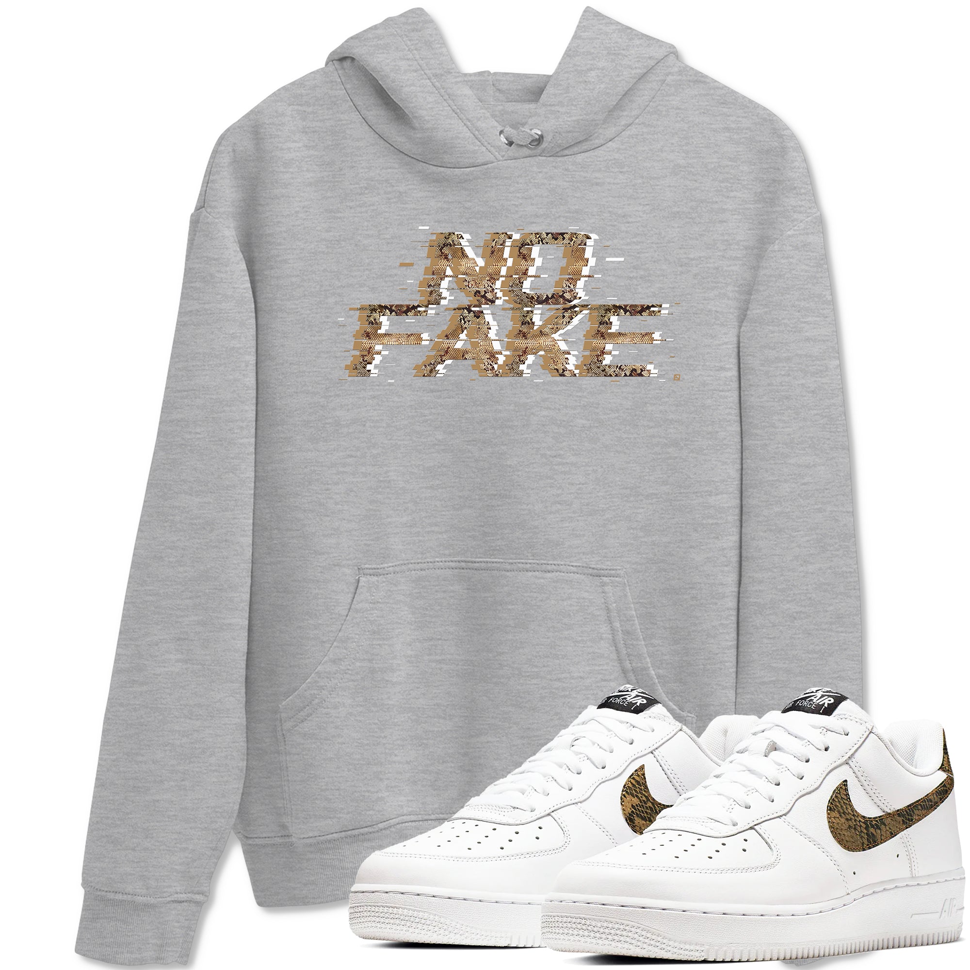 AF1 Ivory Snake shirt to match jordans No Fake Glitch sneaker tees Air Force 1 Ivory Snake Drip Gear Zone unisex cotton Heather Grey 1 crew neck shirt