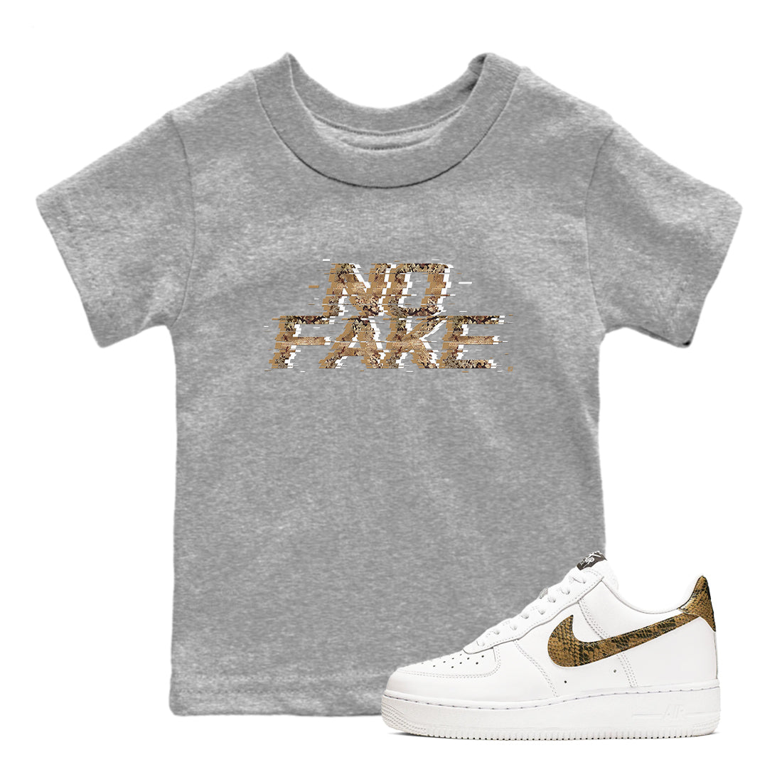 AF1 Ivory Snake shirt to match jordans No Fake Glitch sneaker tees Air Force 1 Ivory Snake Drip Gear Zone baby toddler Heather Grey 1 cotton Shirt