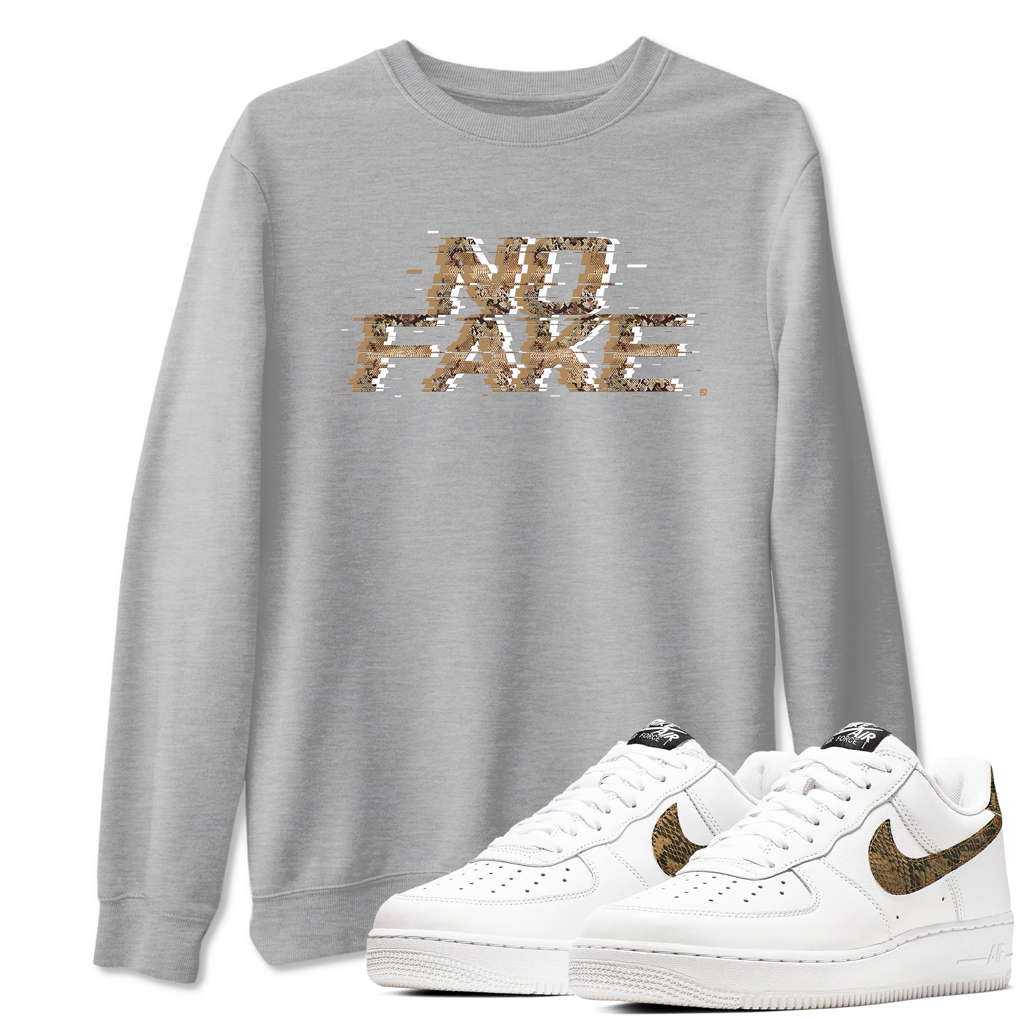 AF1 Ivory Snake shirt to match jordans No Fake Glitch sneaker tees Air Force 1 Ivory Snake Drip Gear Zone unisex cotton Heather Grey 1 crew neck shirt