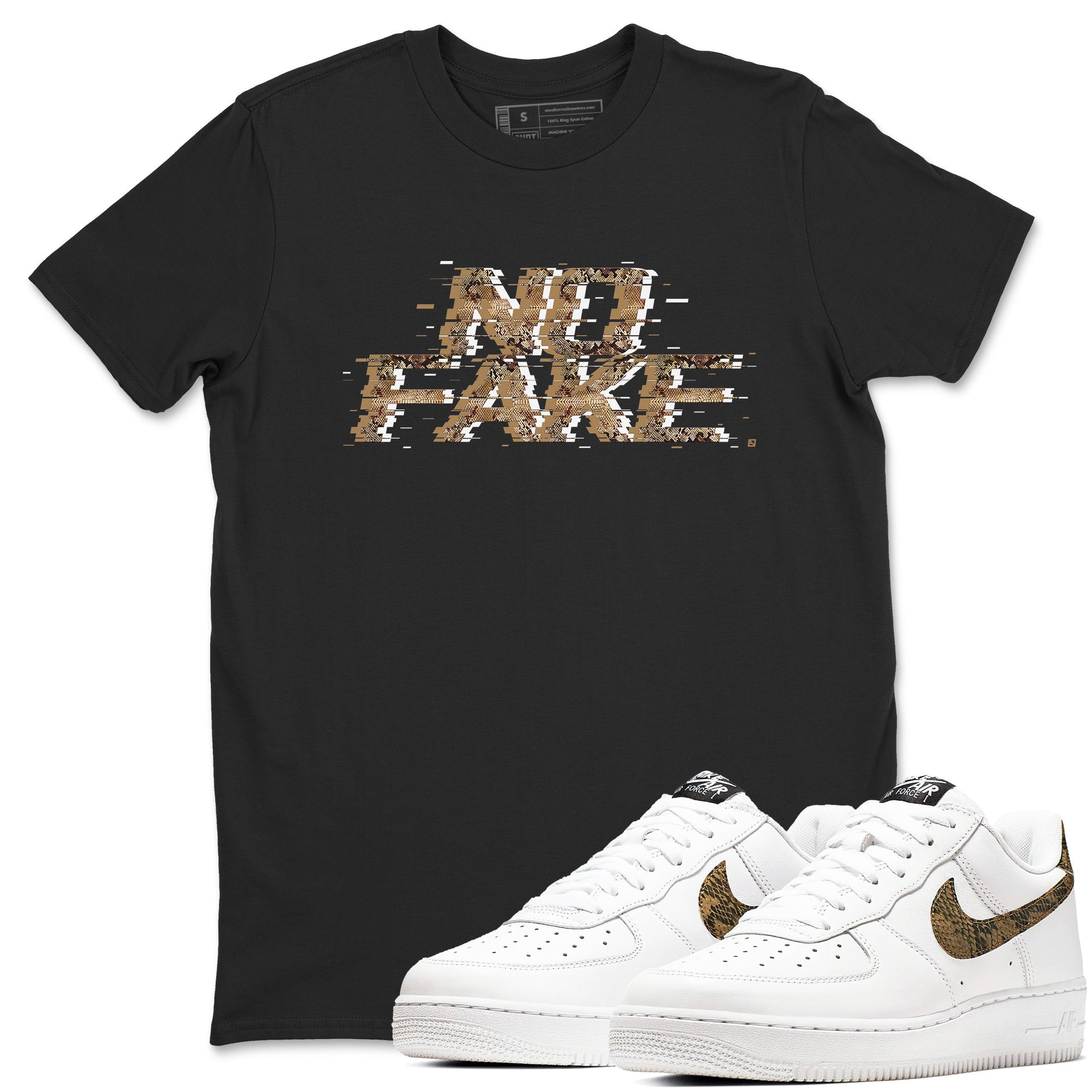 AF1 Ivory Snake shirt to match jordans No Fake Glitch sneaker tees Air Force 1 Ivory Snake Drip Gear Zone unisex cotton Black 1 crew neck shirt