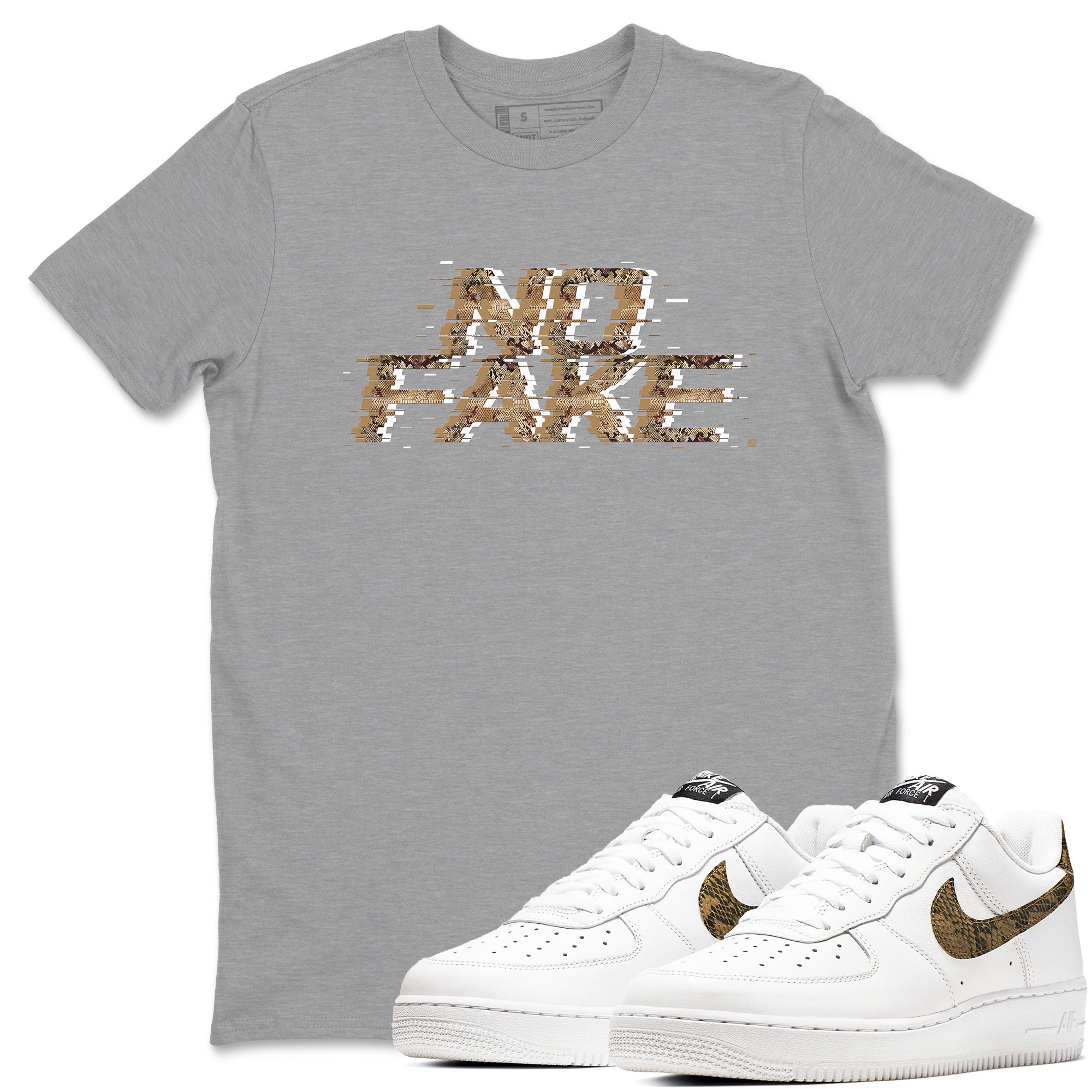 AF1 Ivory Snake shirt to match jordans No Fake Glitch sneaker tees Air Force 1 Ivory Snake Drip Gear Zone unisex cotton Heather Grey 1 crew neck shirt