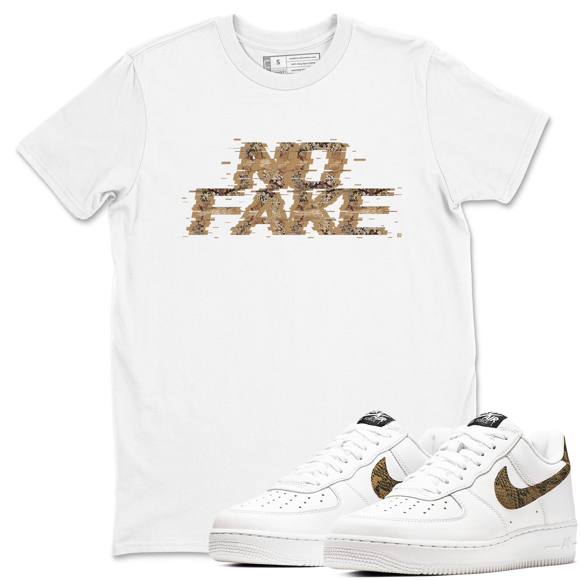 AF1 Ivory Snake shirt to match jordans No Fake Glitch sneaker tees Air Force 1 Ivory Snake Drip Gear Zone unisex cotton White 1 crew neck shirt