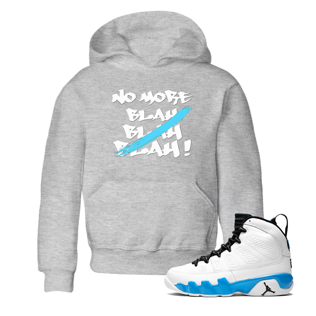 9s Powder Blue shirt to match jordans No More Blah sneaker tees Air Jordan 9 Powder Blue Drip Gear Zone baby toddler Heather Grey 1 cotton Shirt