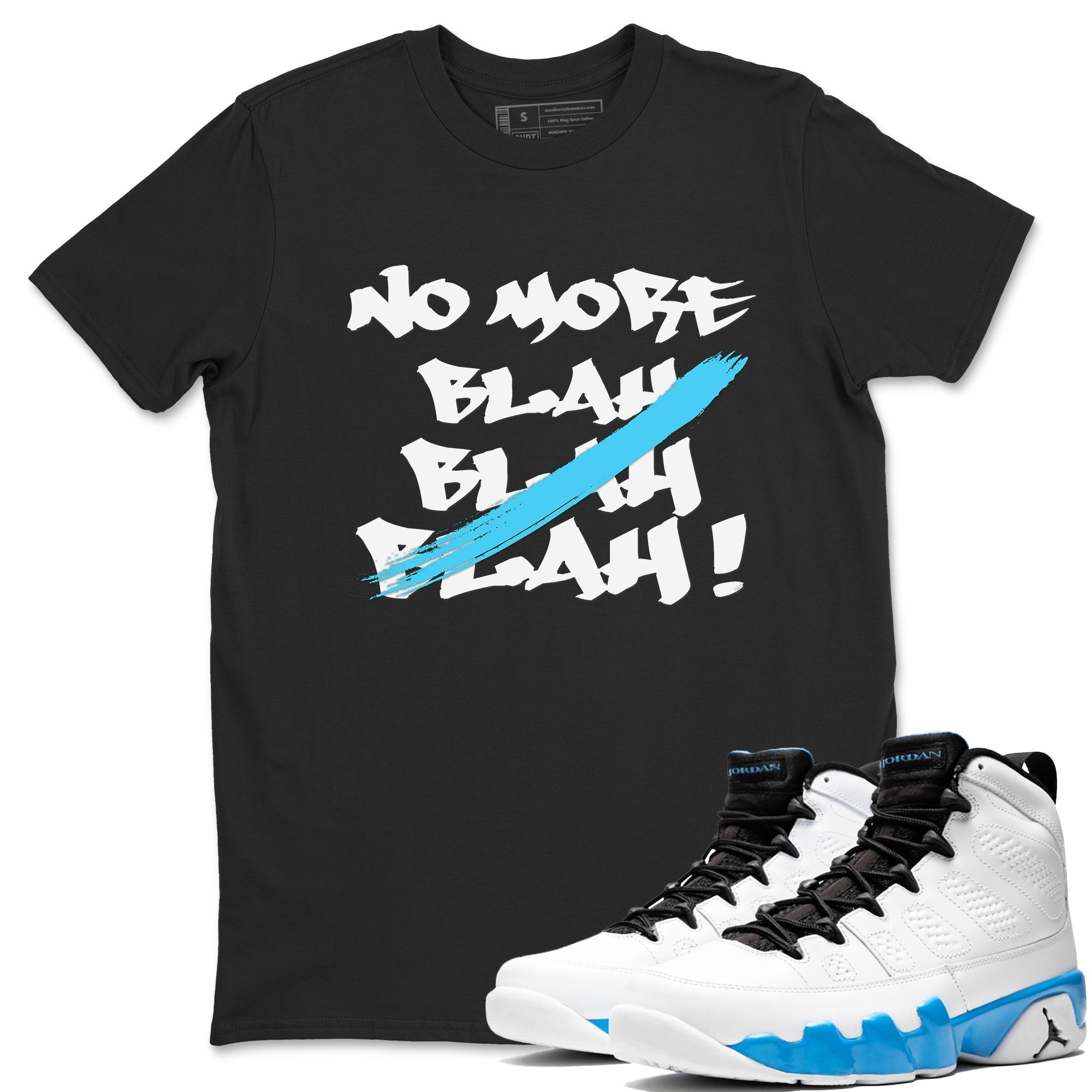 9s Powder Blue shirt to match jordans No More Blah sneaker tees Air Jordan 9 Powder Blue Drip Gear Zone unisex cotton Black 1 crew neck shirt