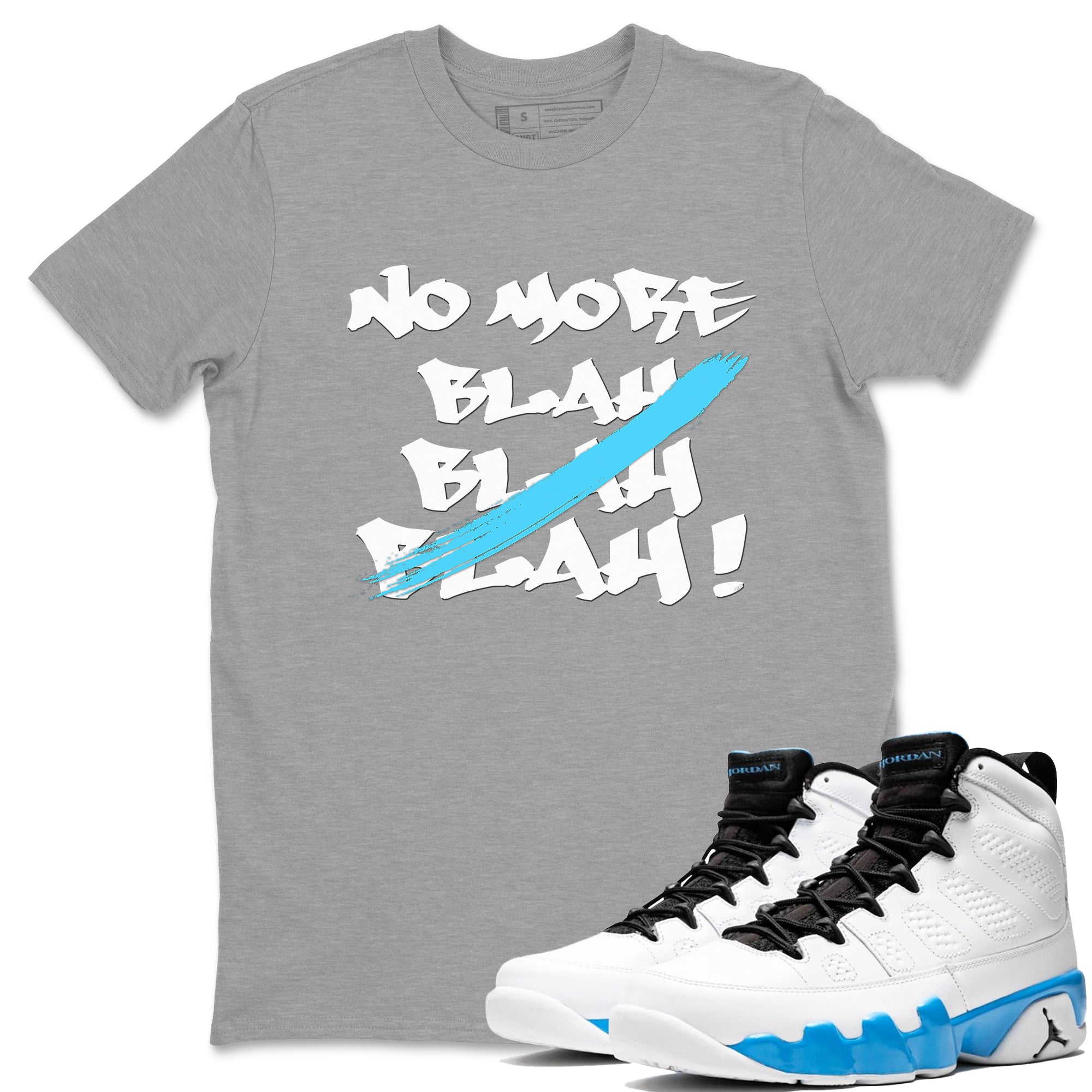 9s Powder Blue shirt to match jordans No More Blah sneaker tees Air Jordan 9 Powder Blue Drip Gear Zone unisex cotton Heather Grey 1 crew neck shirt