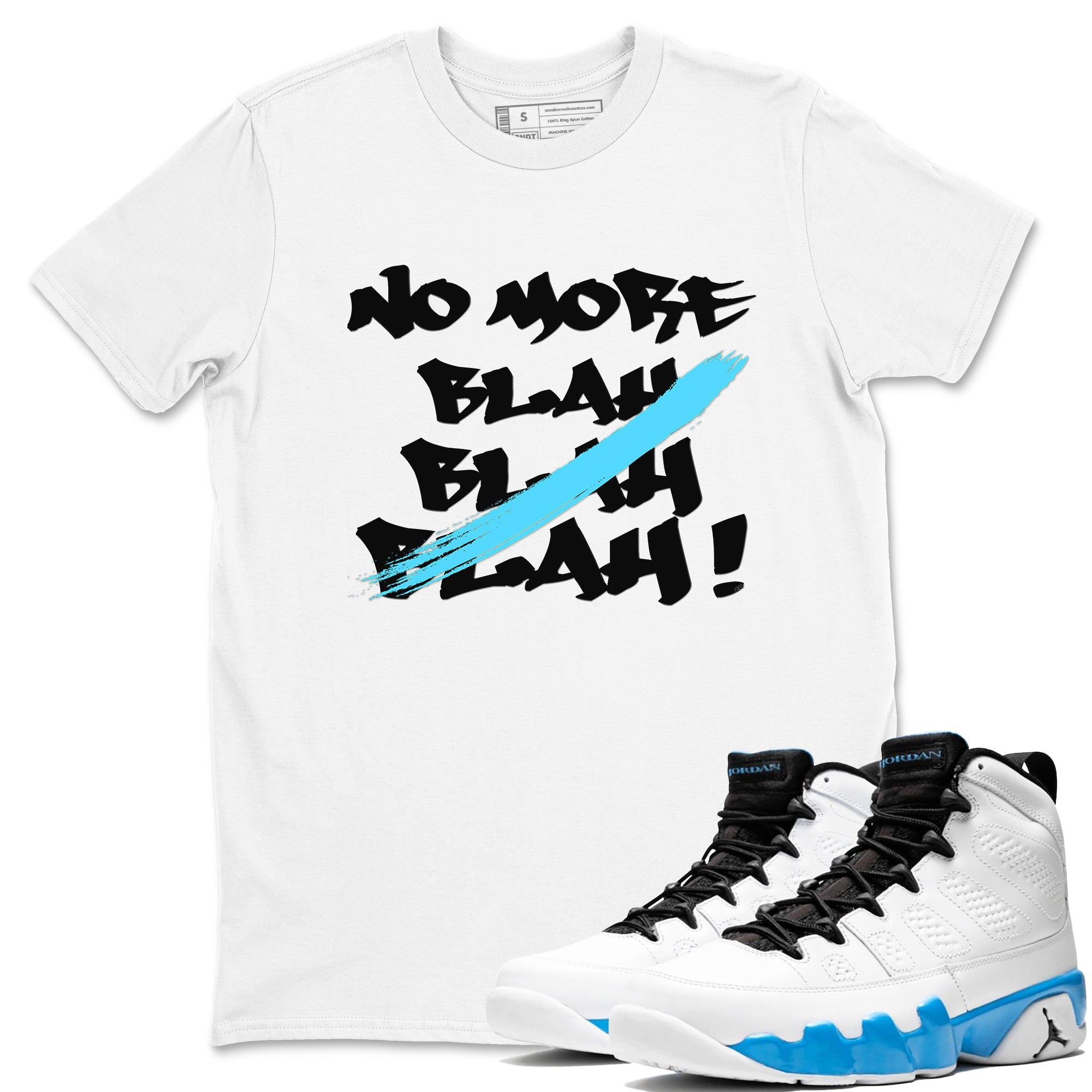 9s Powder Blue shirt to match jordans No More Blah sneaker tees Air Jordan 9 Powder Blue Drip Gear Zone unisex cotton White 1 crew neck shirt