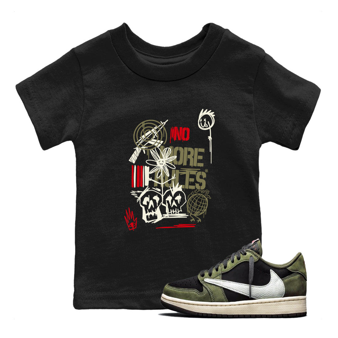 Air Jordan 1 x Travis Scott x Black Olive shirts to match jordans No More Rules sneaker match tees Air Jordan 1 Travis Scott Black Olive Drip Gear Zone streetwear brand Baby and Youth Black 1 cotton tee