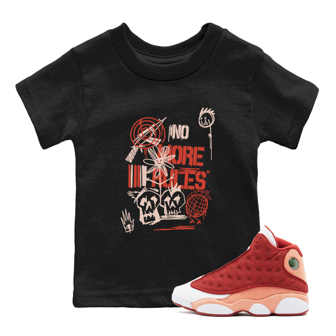 Air Jordan 13 Dune Red shirts to match jordans No More Rules sneaker match tees Air Jordan 13 Dune Red Drip Gear Zone streetwear brand Baby and Youth Black 1 cotton tee