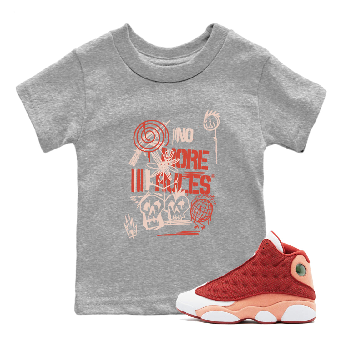 Air Jordan 13 Dune Red shirts to match jordans No More Rules sneaker match tees Air Jordan 13 Dune Red Drip Gear Zone streetwear brand Baby and Youth Heather Grey 1 cotton tee