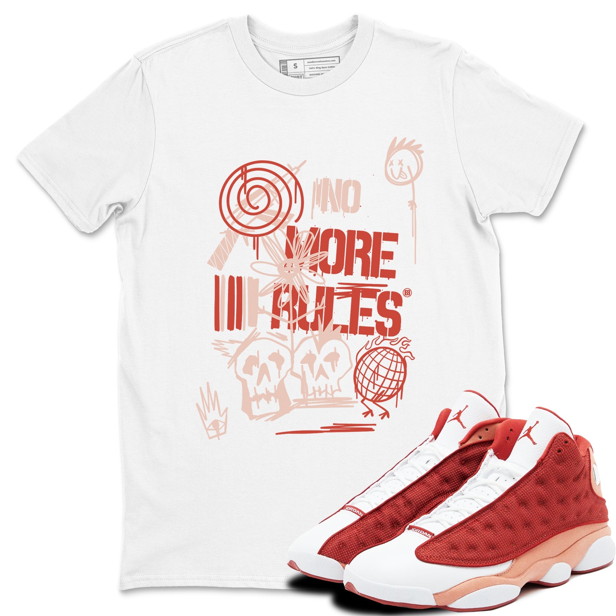 Air Jordan 13 Dune Red shirts to match jordans No More Rules sneaker match tees Air Jordan 13 Dune Red Drip Gear Zone streetwear brand White 1 unisex cotton tee
