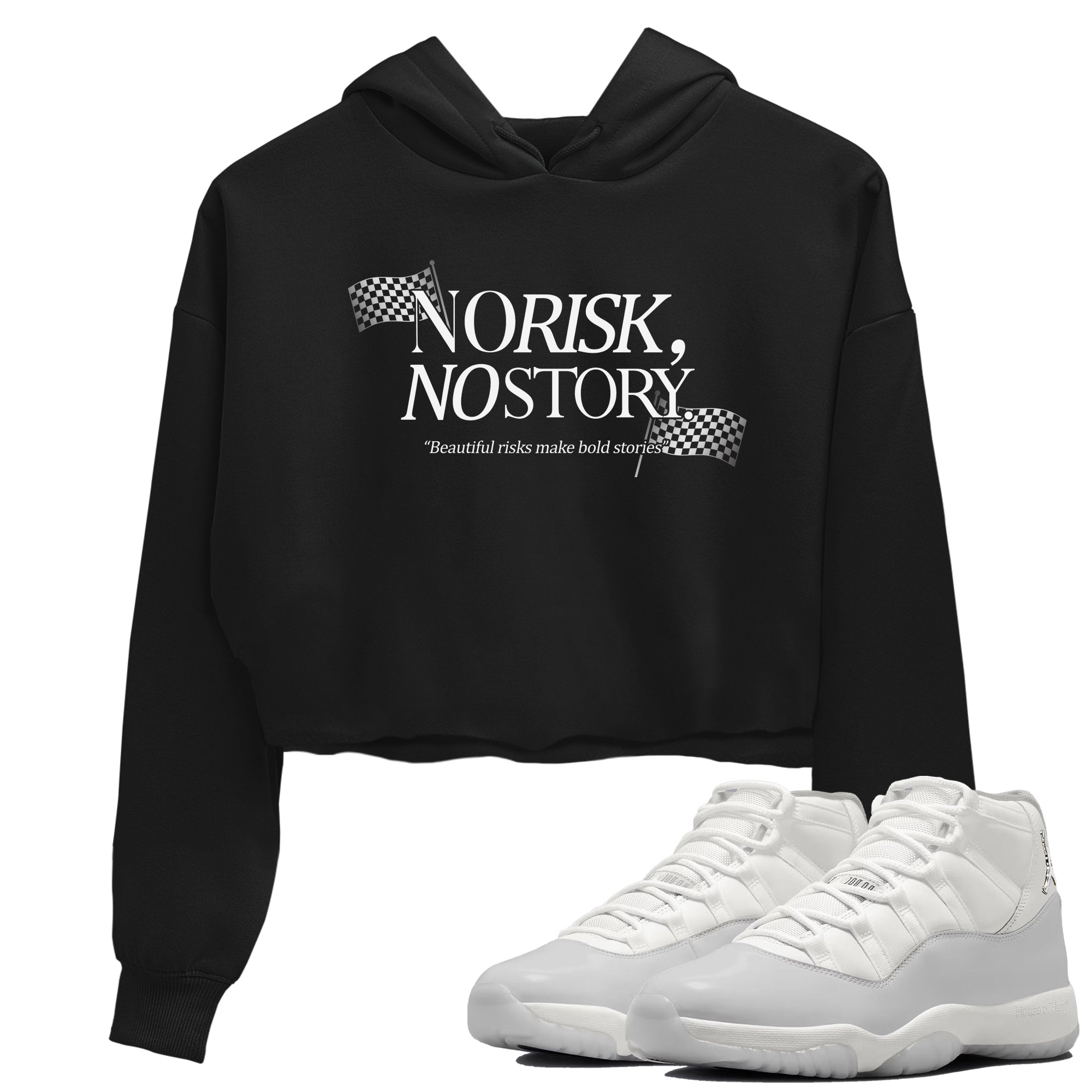 11s Grand Finale Sneaker match tees  Sneaker Tees To Match Jordan 11 Grand Finale Sneakers  No Risk No Story Crop Graphic T-Shirt Black 1