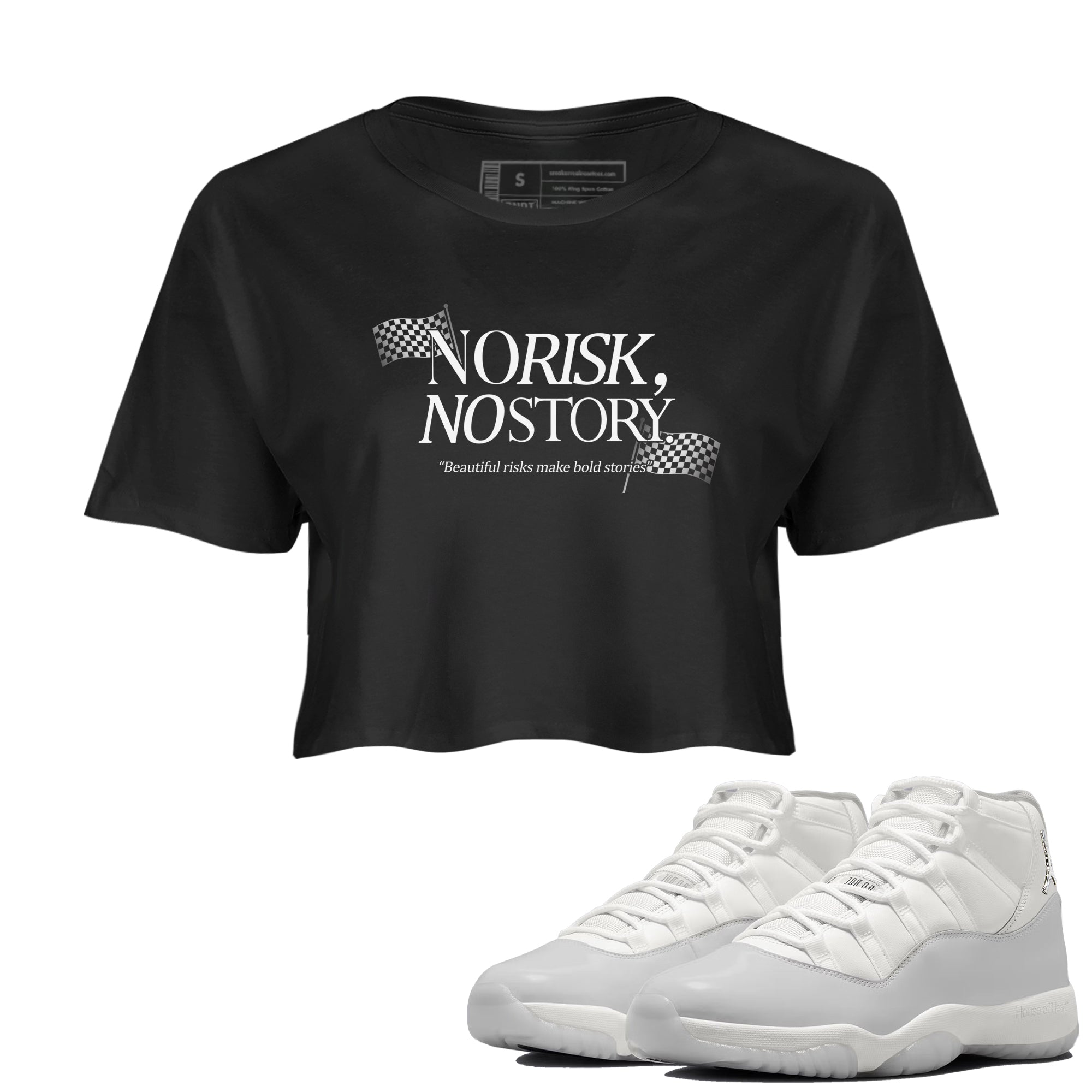 11s Grand Finale Sneaker match tees  Sneaker Tees To Match Jordan 11 Grand Finale Sneakers  No Risk No Story Crop Graphic T-Shirt Black 1