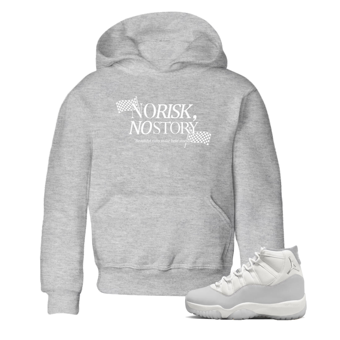 11s Grand Finale Sneaker match tees  Sneaker Tees To Match Jordan 11 Grand Finale Sneakers  No Risk No Story Kids Graphic T-Shirt Heather Grey 1
