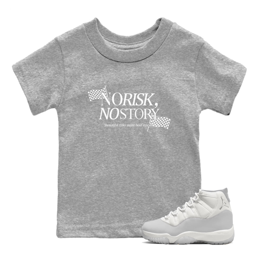 11s Grand Finale Sneaker match tees  Sneaker Tees To Match Jordan 11 Grand Finale Sneakers  No Risk No Story Kids Graphic T-Shirt Heather Grey 1