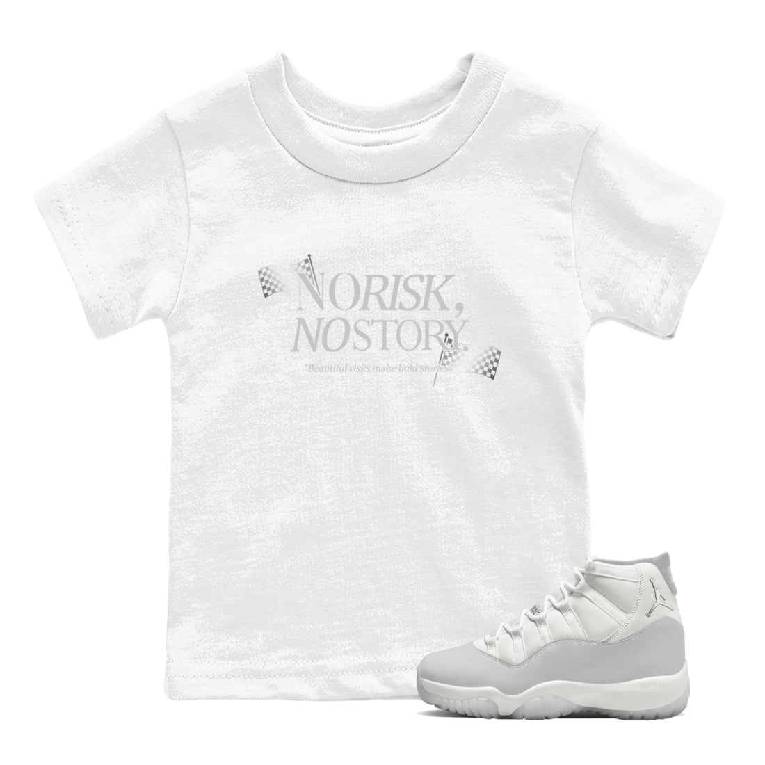 11s Grand Finale Sneaker match tees  Sneaker Tees To Match Jordan 11 Grand Finale Sneakers  No Risk No Story Kids Graphic T-Shirt White 1