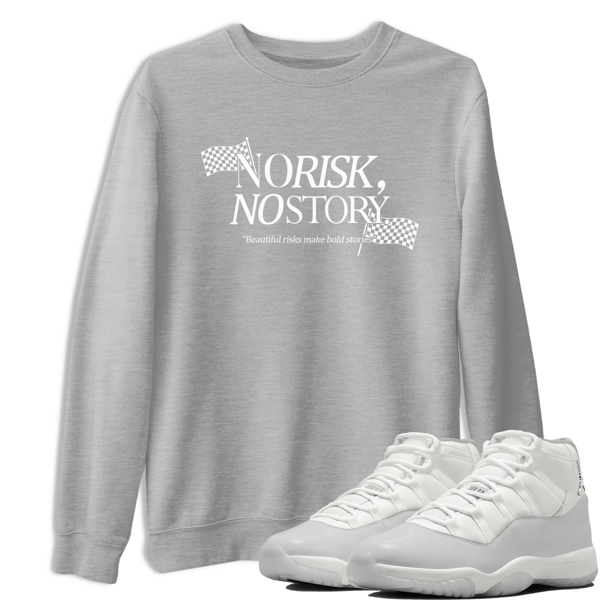 11s Grand Finale Sneaker match tees  Sneaker Tees To Match Jordan 11 Grand Finale Sneakers  No Risk No Story Graphic Tee Heather Grey 1