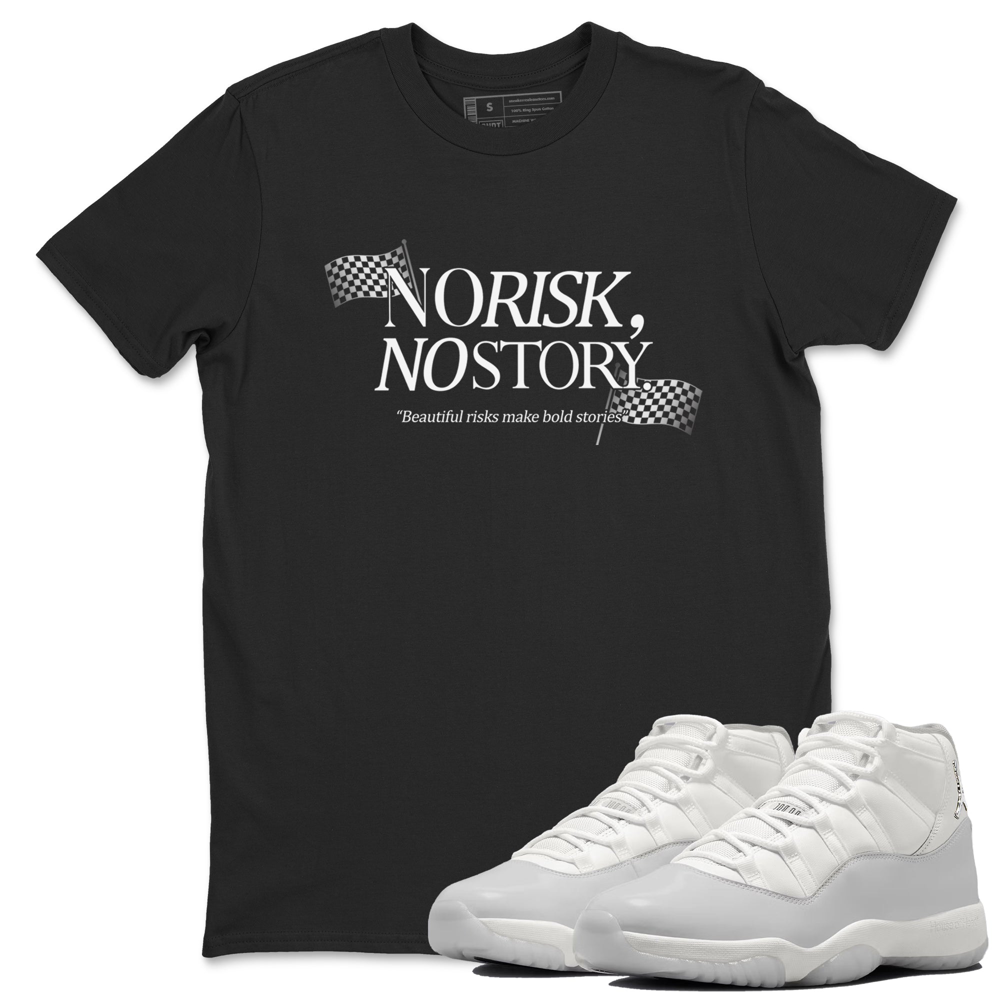 11s Grand Finale Sneaker match tees  Sneaker Tees To Match Jordan 11 Grand Finale Sneakers  No Risk No Story Graphic Tee Black 1