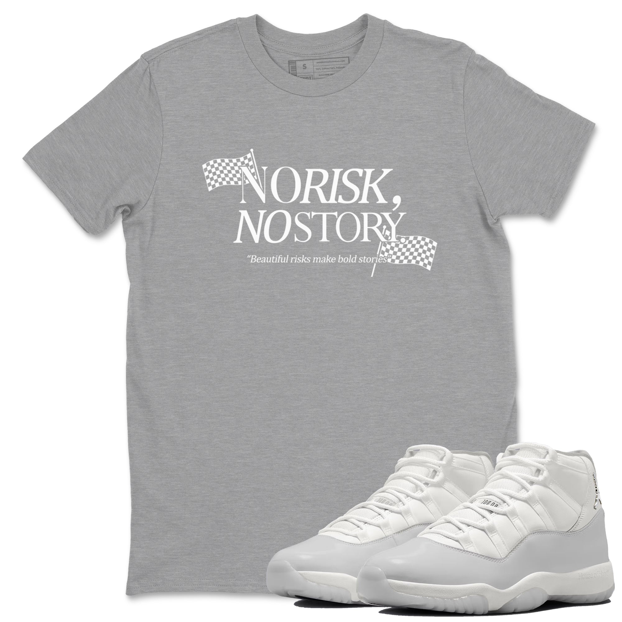 11s Grand Finale Sneaker match tees  Sneaker Tees To Match Jordan 11 Grand Finale Sneakers  No Risk No Story Graphic Tee Heather Grey 1