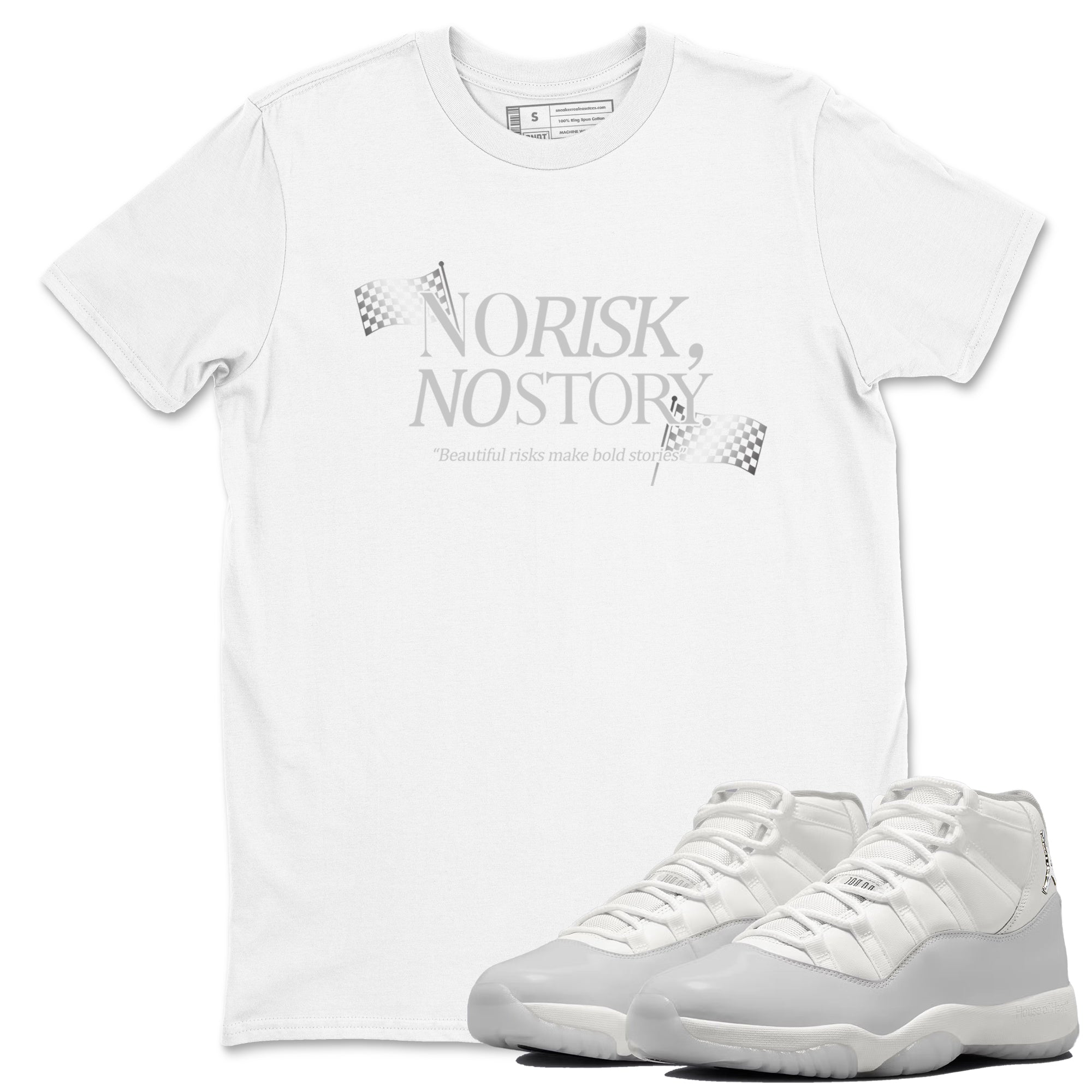11s Grand Finale Sneaker match tees  Sneaker Tees To Match Jordan 11 Grand Finale Sneakers  No Risk No Story Graphic Tee White 1