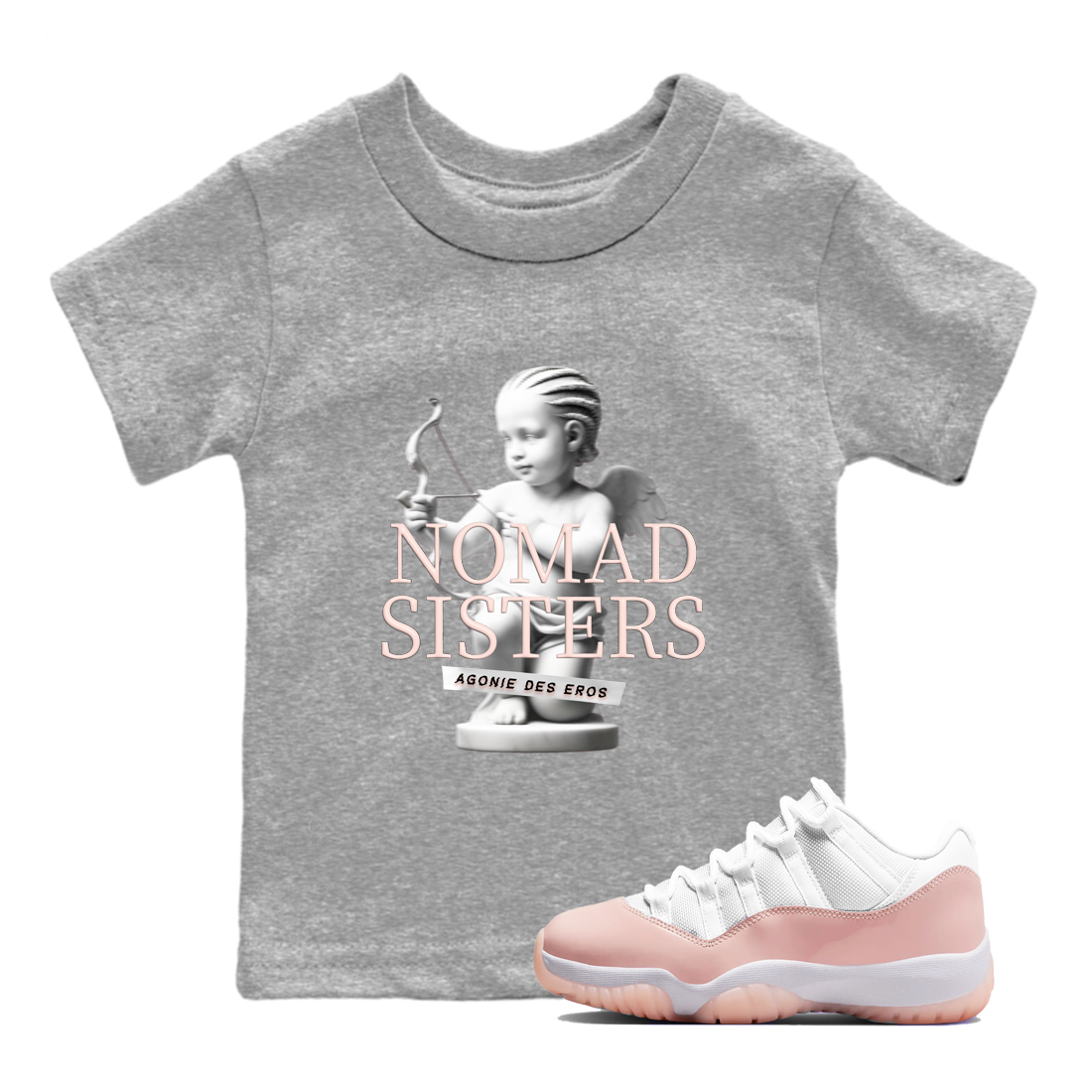 Air Jordan 11 Retro Legend Pink shirts to match jordans Nomad Sisters sneaker match tees Air Jordan 11 Legend Pink Drip Gear Zone streetwear brand Baby and Youth Heather Grey 1 cotton tee