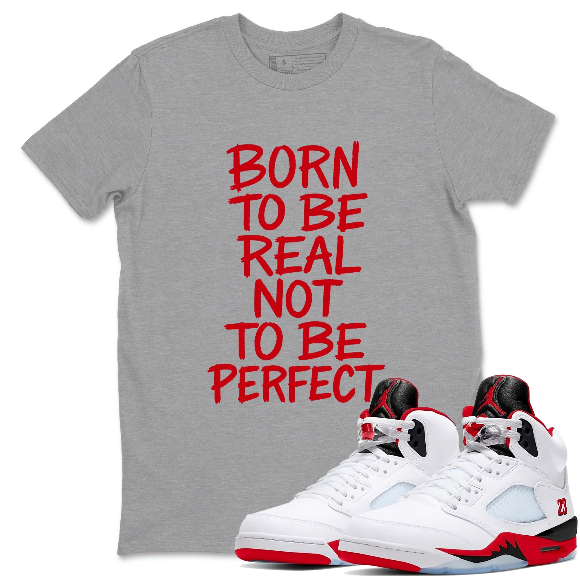 5s Fire Red Sneaker match tees  Sneaker Tees To Match Jordan 5 Retro Fire Red Sneakers  Not Perfect Graphic Tee Heather Grey 1