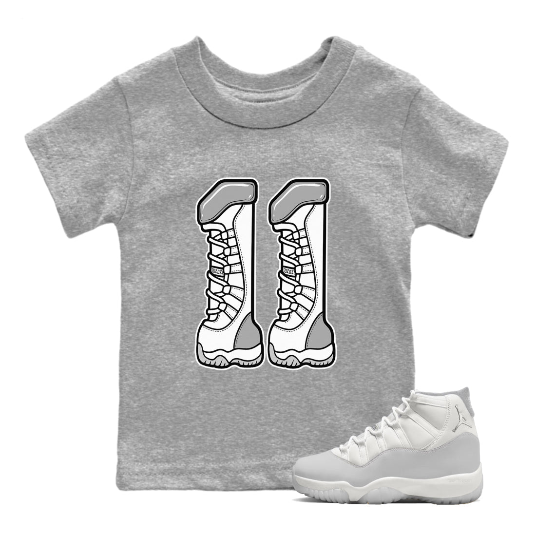 11s Grand Finale Sneaker match tees  Sneaker Tees To Match Jordan 11 Grand Finale Sneakers  Number 11 Kids Graphic T-Shirt Heather Grey 1