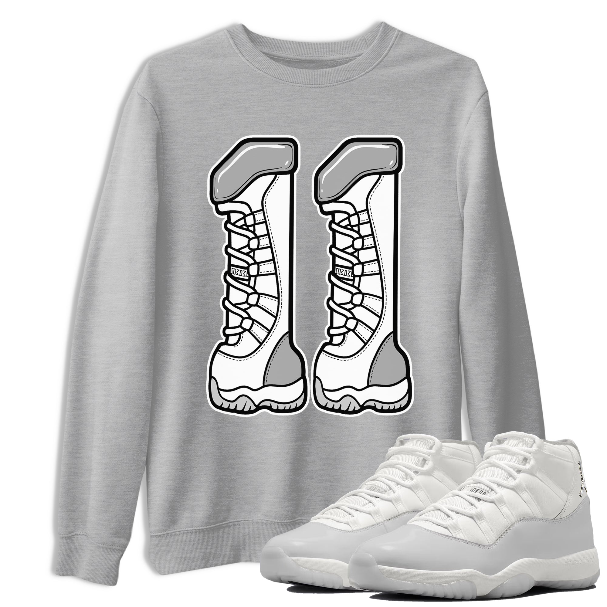 11s Grand Finale Sneaker match tees  Sneaker Tees To Match Jordan 11 Grand Finale Sneakers  Number 11 Graphic Tee Heather Grey 1