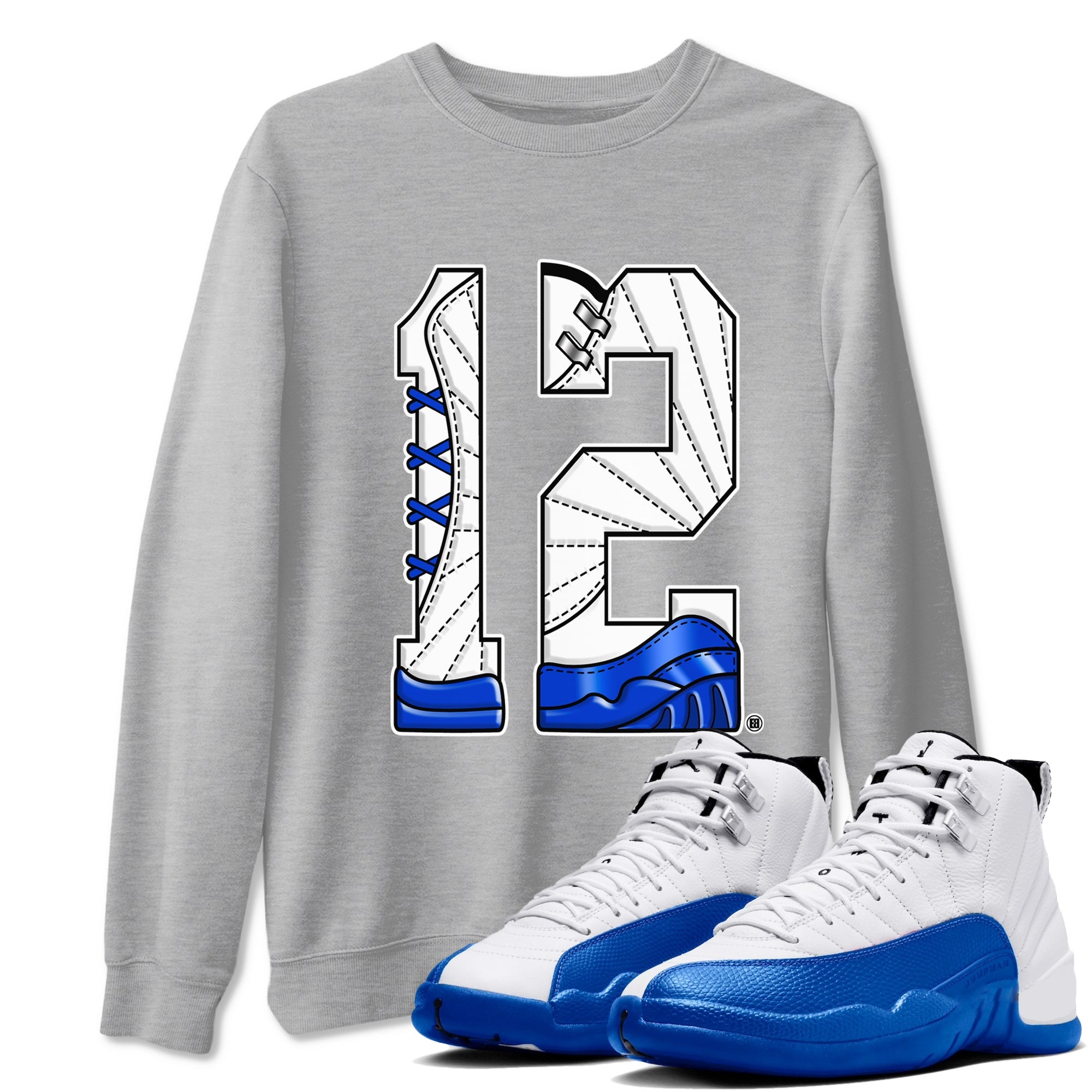 AJ12 Blueberry shirts to match jordans Number 12 sneaker match tees Air Jordan 12 Blueberry Drip Gear Zone streetwear brand Heather Grey 1 unisex cotton tee