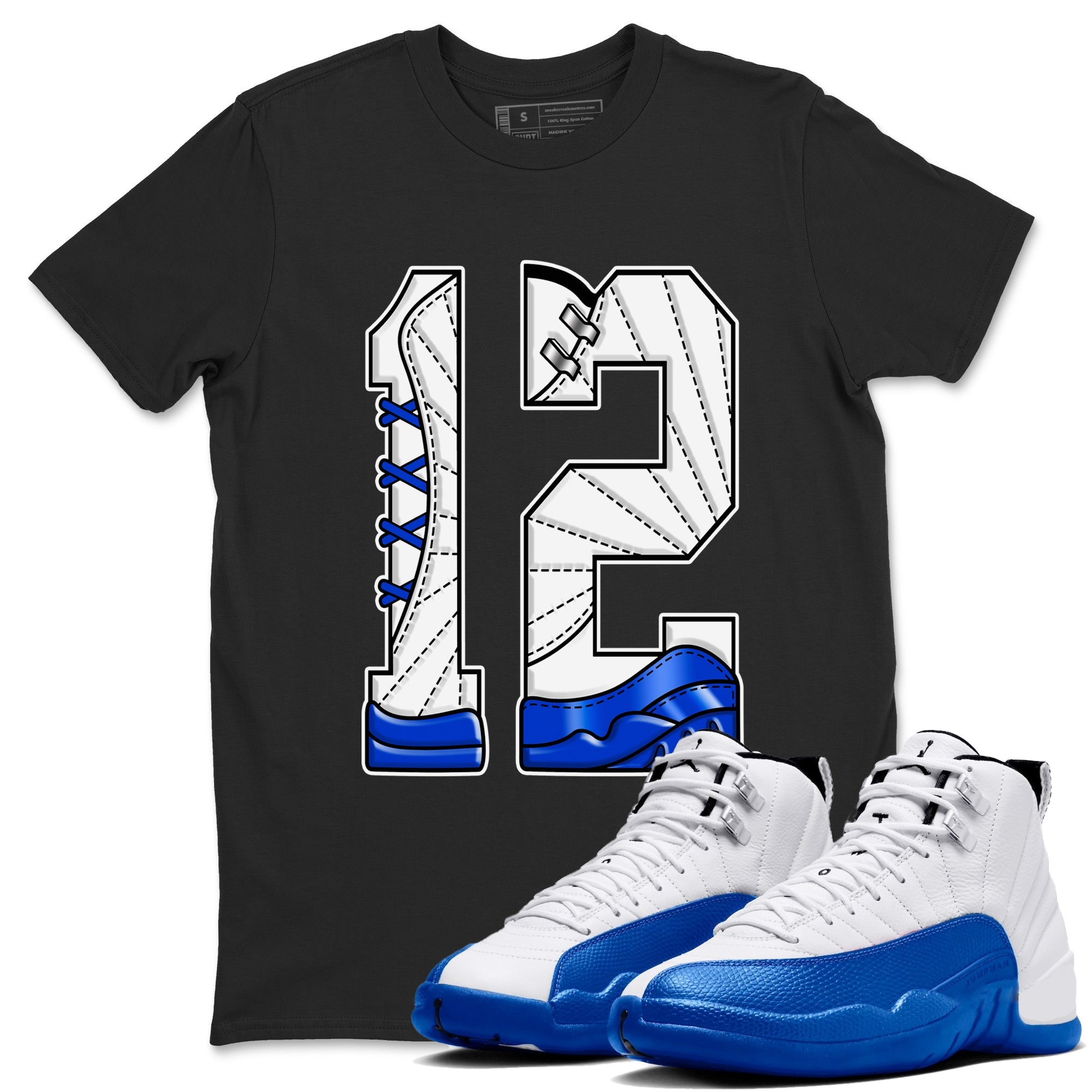 AJ12 Blueberry shirts to match jordans Number 12 sneaker match tees Air Jordan 12 Blueberry Drip Gear Zone streetwear brand Black 1 unisex cotton tee