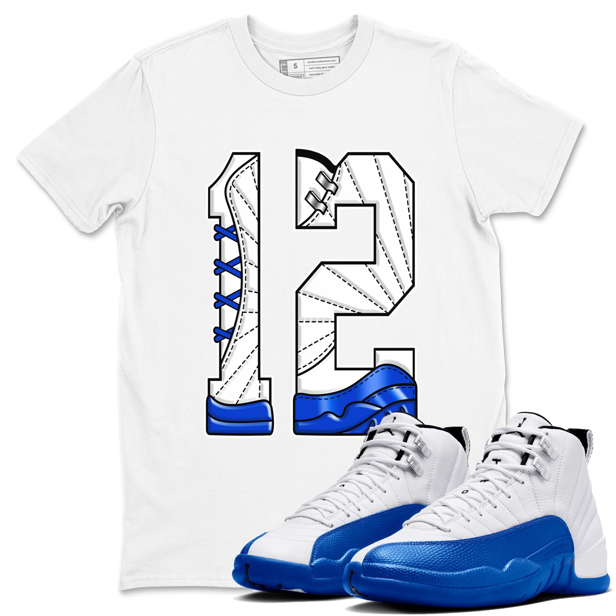 AJ12 Blueberry shirts to match jordans Number 12 sneaker match tees Air Jordan 12 Blueberry Drip Gear Zone streetwear brand White 1 unisex cotton tee