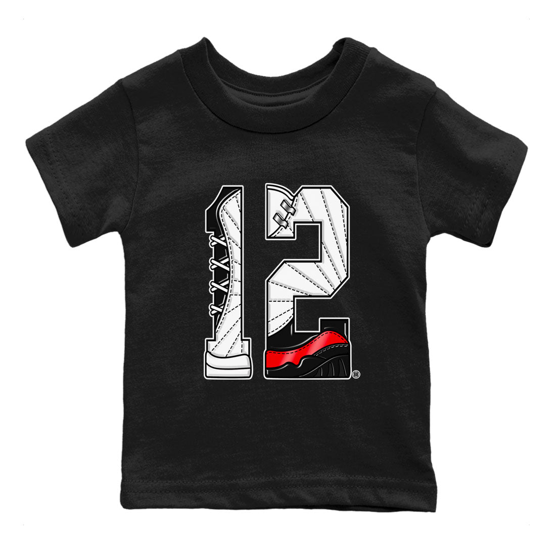 Air Jordan 12 Retro Taxi Flip shirts to match jordans Number 12 sneaker match tees 12s Red Taxi Drip Gear Zone baby toddler Black 2 cotton Shirt
