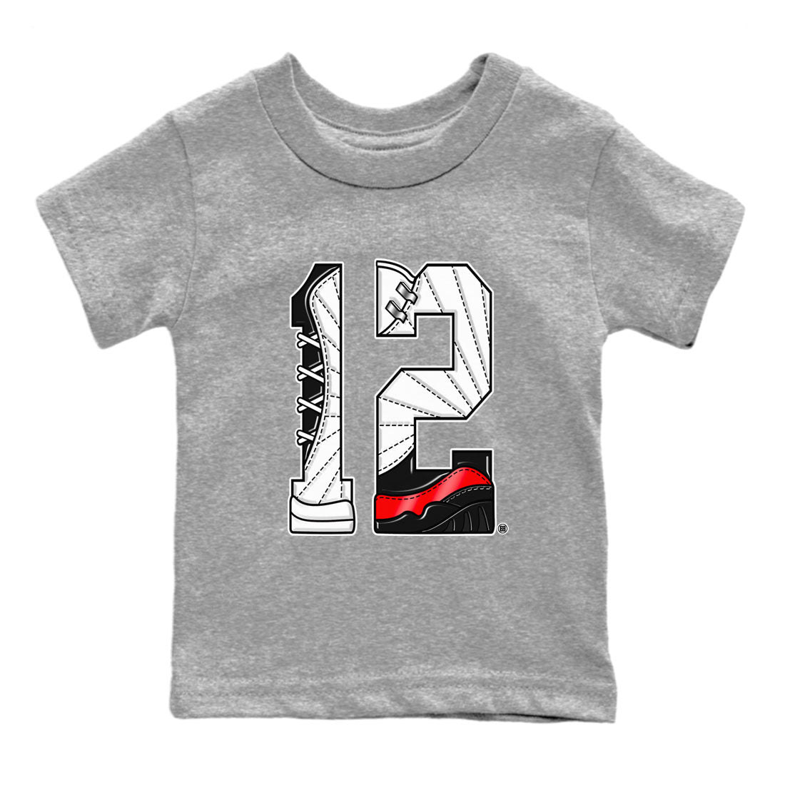 Air Jordan 12 Retro Taxi Flip shirts to match jordans Number 12 sneaker match tees 12s Red Taxi Drip Gear Zone baby toddler Heather Grey 2 cotton Shirt