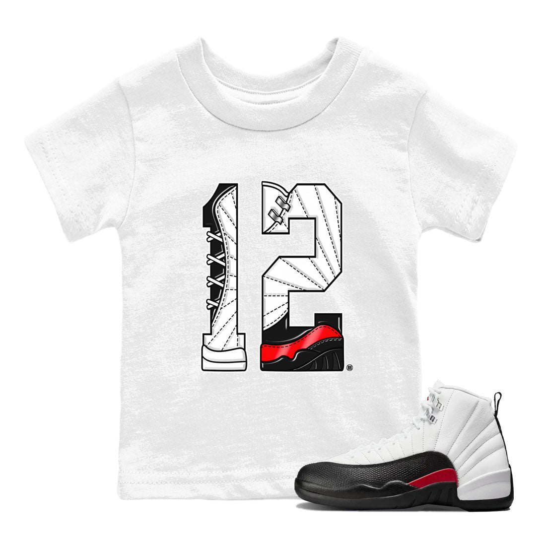 Air Jordan 12 Retro Taxi Flip shirts to match jordans Number 12 sneaker match tees 12s Red Taxi Drip Gear Zone baby toddler White 1 cotton Shirt