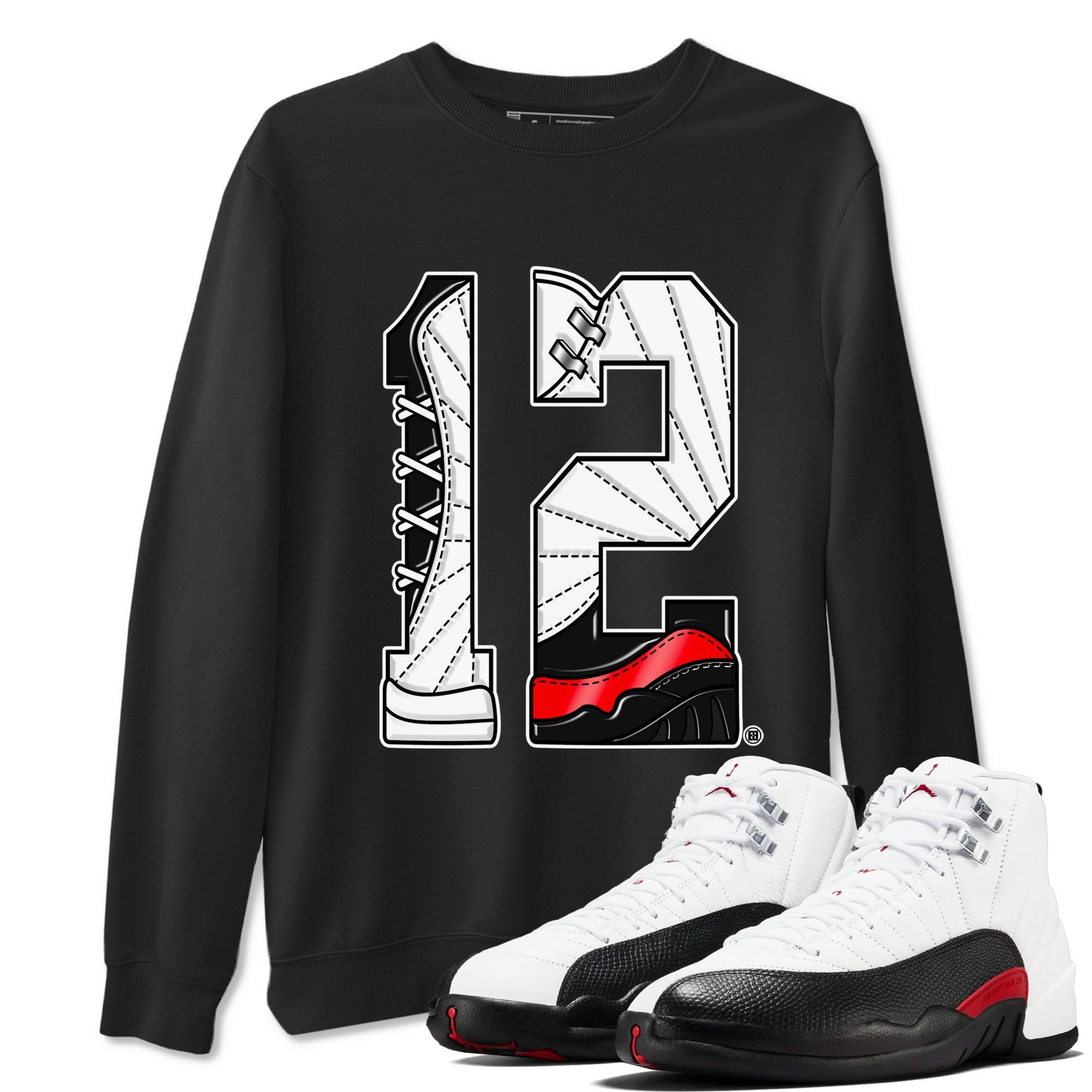 Air Jordan 12 Retro Taxi Flip shirts to match jordans Number 12 sneaker match tees 12s Red Taxi Drip Gear Zone unisex cotton Black 1 crew neck shirt