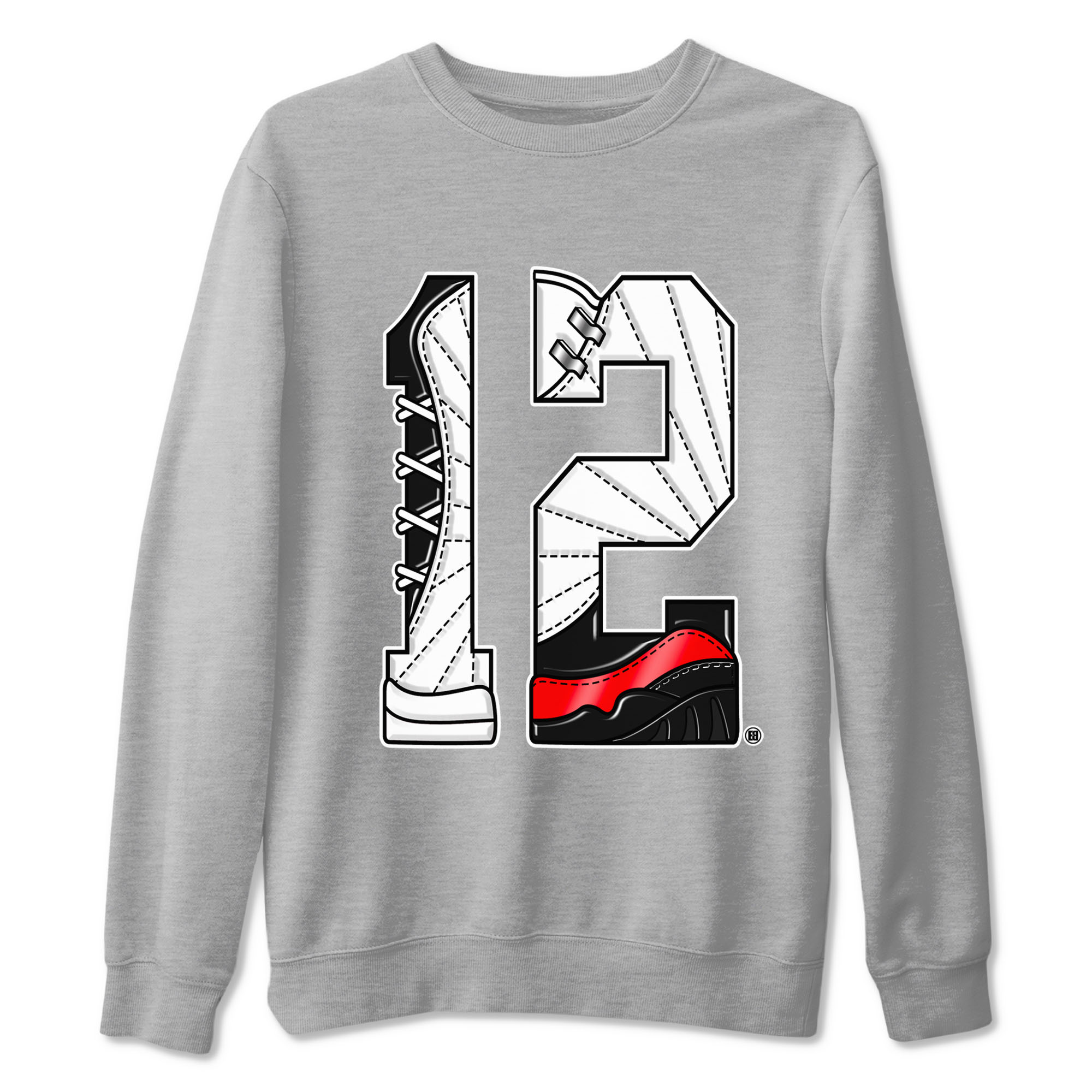 Air Jordan 12 Retro Taxi Flip shirts to match jordans Number 12 sneaker match tees 12s Red Taxi Drip Gear Zone unisex cotton Heather Grey 2 crew neck shirt