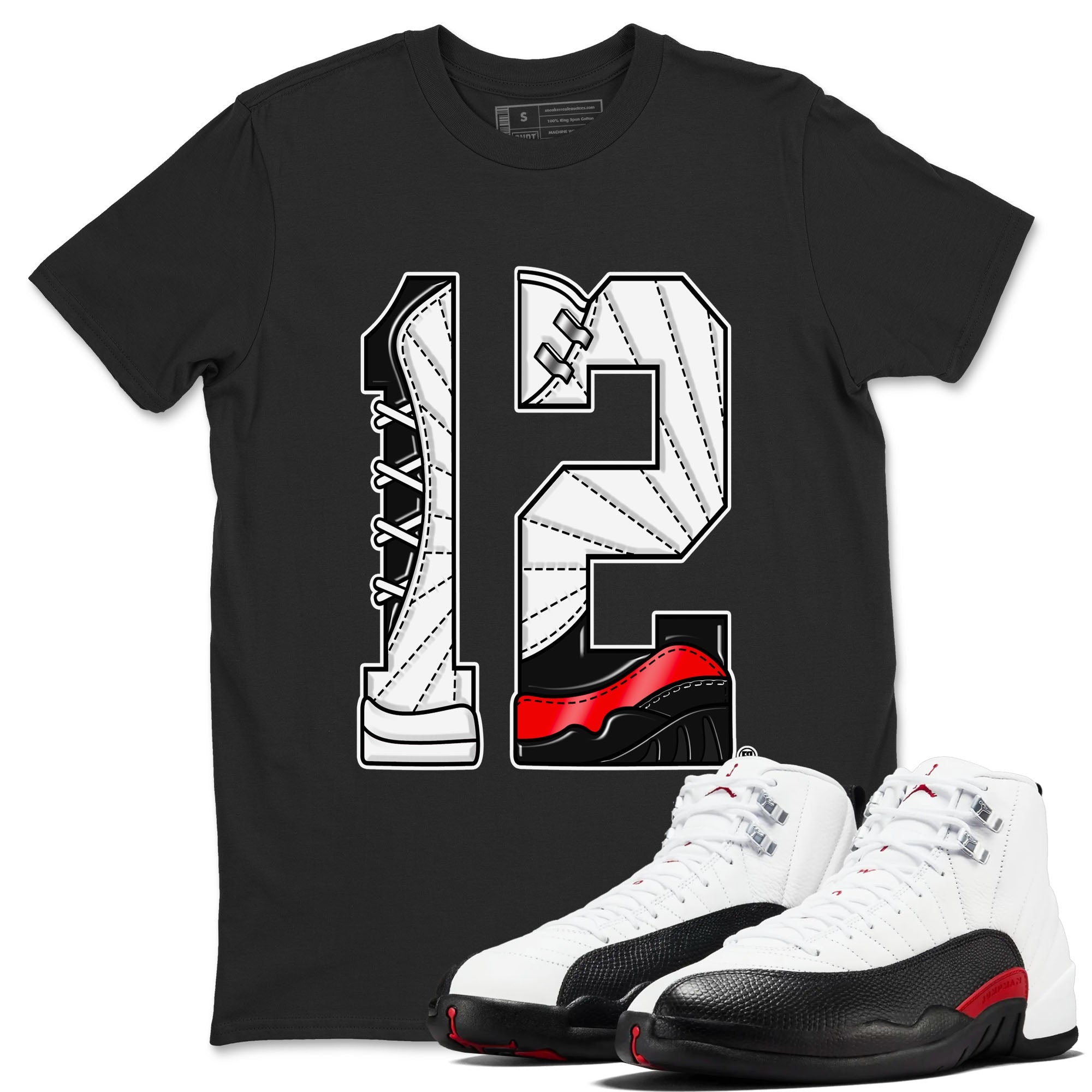 Air Jordan 12 Retro Taxi Flip shirts to match jordans Number 12 sneaker match tees 12s Red Taxi Drip Gear Zone unisex cotton Black 1 crew neck shirt