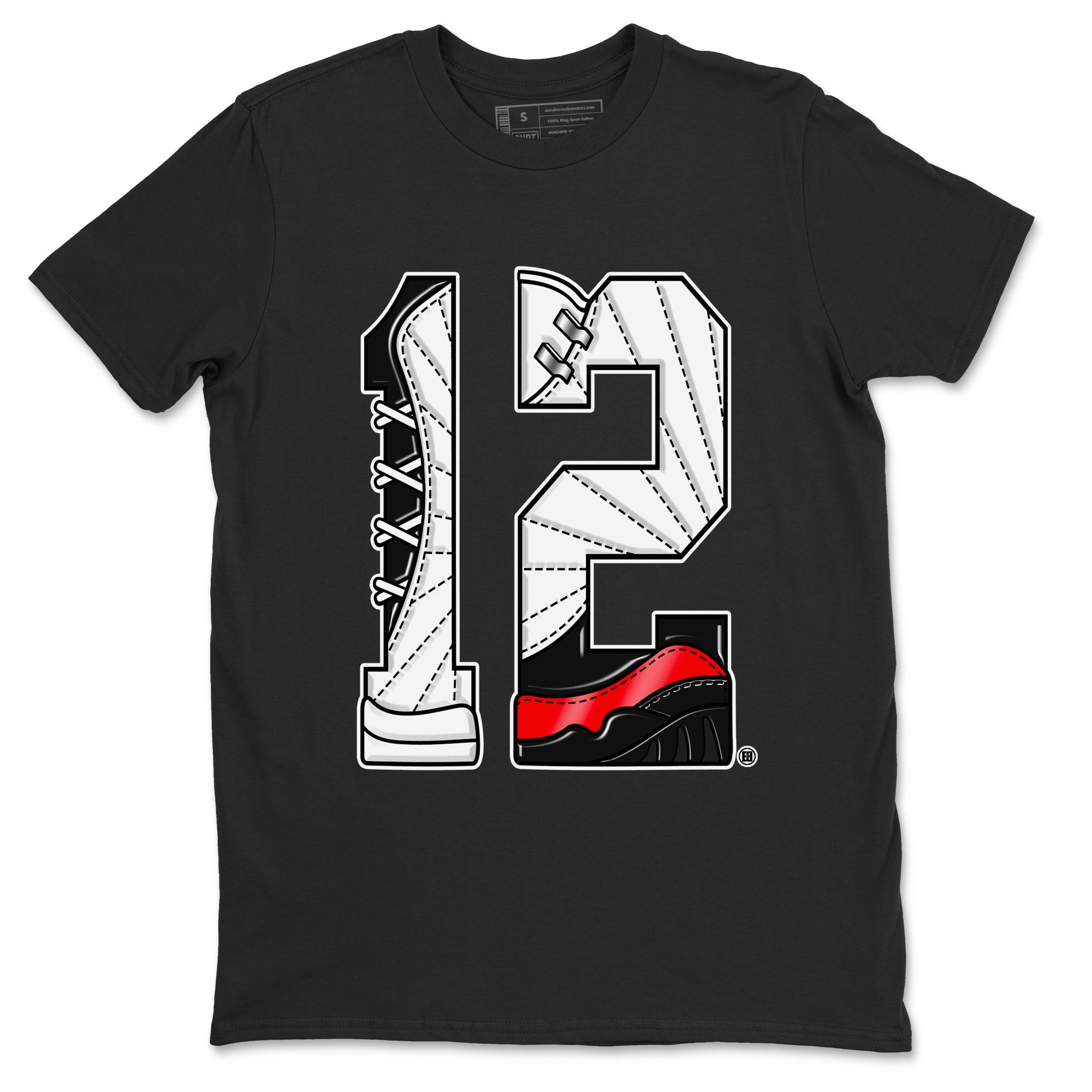 Air Jordan 12 Retro Taxi Flip shirts to match jordans Number 12 sneaker match tees 12s Red Taxi Drip Gear Zone unisex cotton Black 2 crew neck shirt