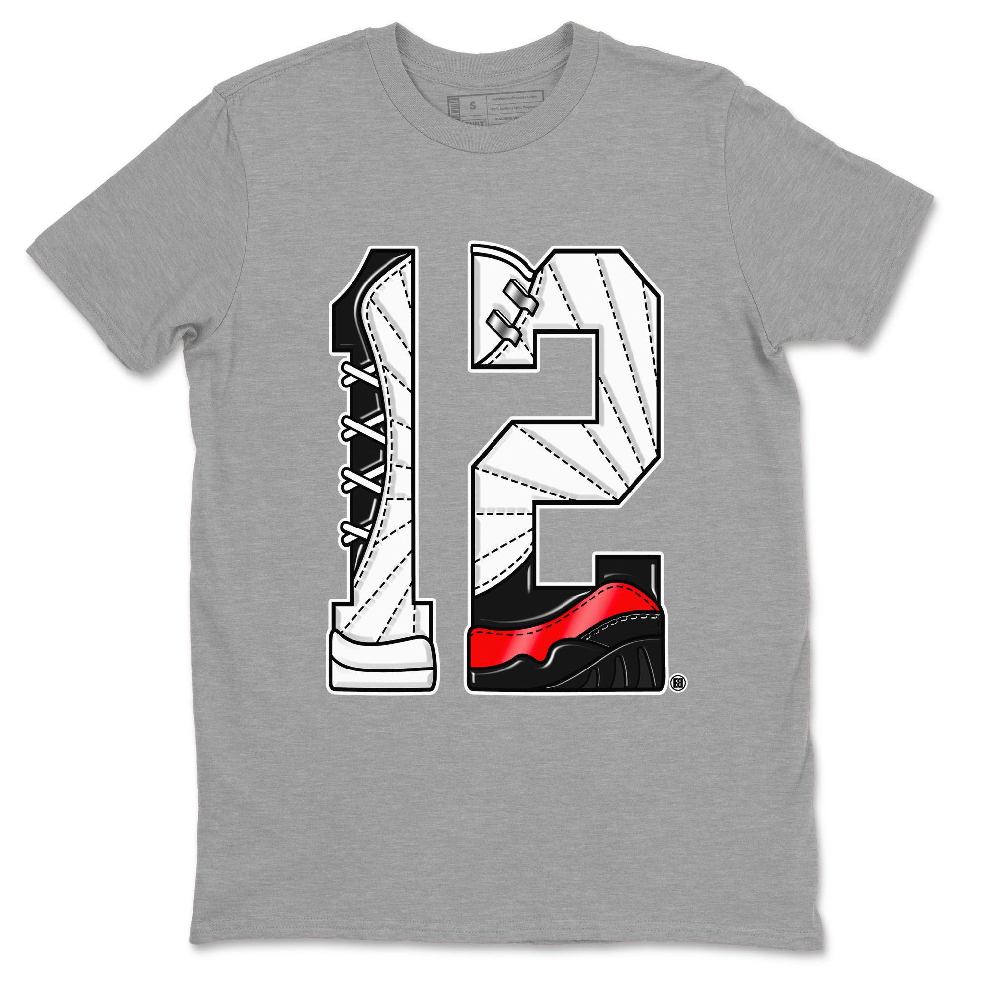 Air Jordan 12 Retro Taxi Flip shirts to match jordans Number 12 sneaker match tees 12s Red Taxi Drip Gear Zone unisex cotton Heather Grey 2 crew neck shirt