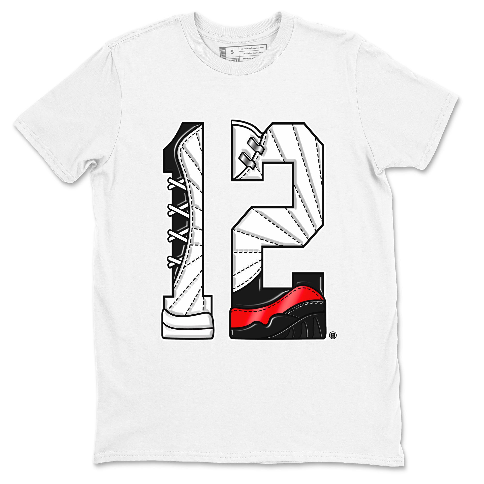 Air Jordan 12 Retro Taxi Flip shirts to match jordans Number 12 sneaker match tees 12s Red Taxi Drip Gear Zone unisex cotton White 2 crew neck shirt