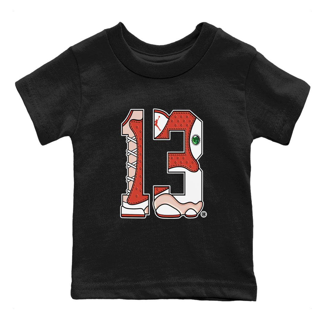AJ13 Dune Red shirts to match jordans Number 13 sneaker match tees Air Jordan 13 Dune Red Drip Gear Zone streetwear brand Baby and Youth Black 2 cotton tee
