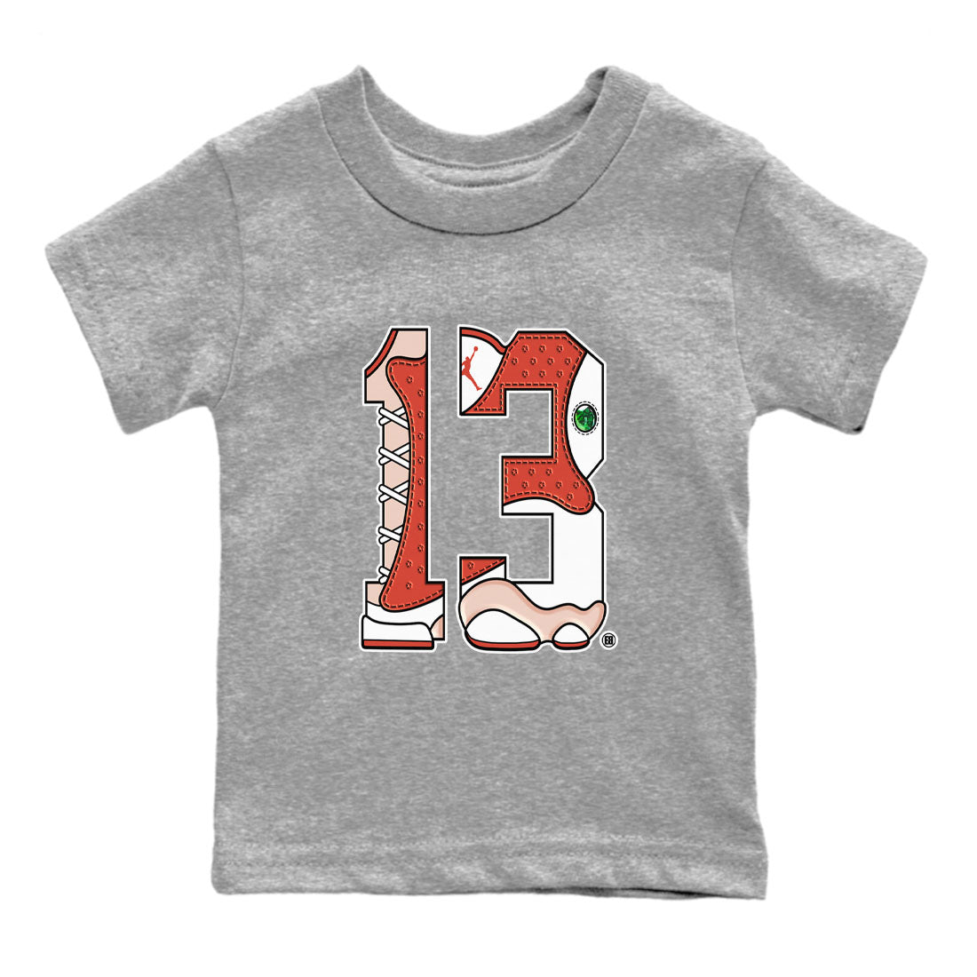 AJ13 Dune Red shirts to match jordans Number 13 sneaker match tees Air Jordan 13 Dune Red Drip Gear Zone streetwear brand Baby and Youth Heather Grey 2 cotton tee