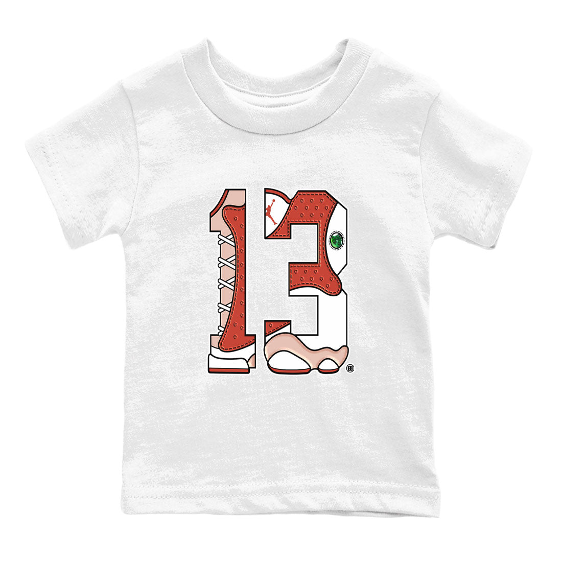 AJ13 Dune Red shirts to match jordans Number 13 sneaker match tees Air Jordan 13 Dune Red Drip Gear Zone streetwear brand Baby and Youth White 2 cotton tee