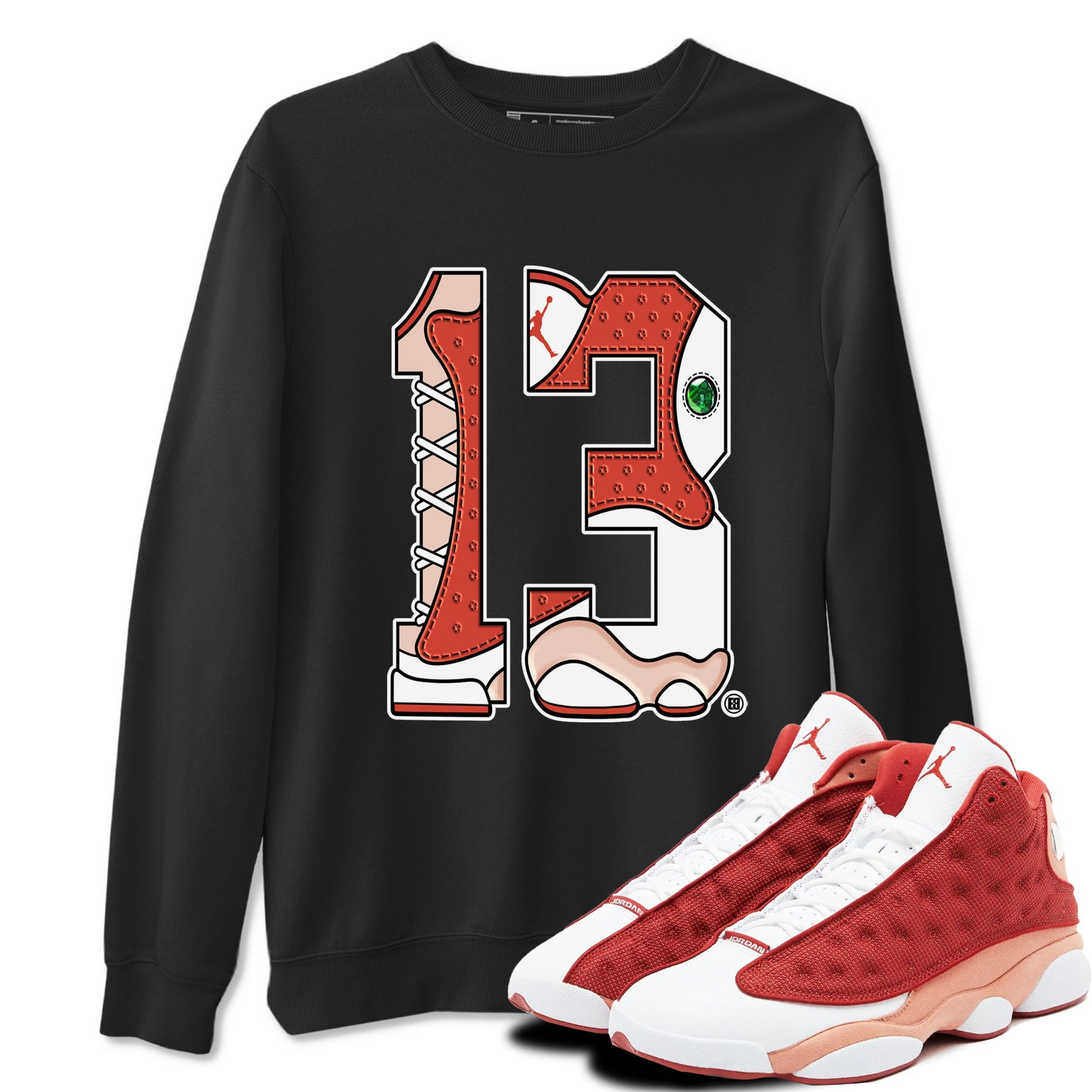 AJ13 Dune Red shirts to match jordans Number 13 sneaker match tees Air Jordan 13 Dune Red Drip Gear Zone streetwear brand Black 1 unisex cotton tee