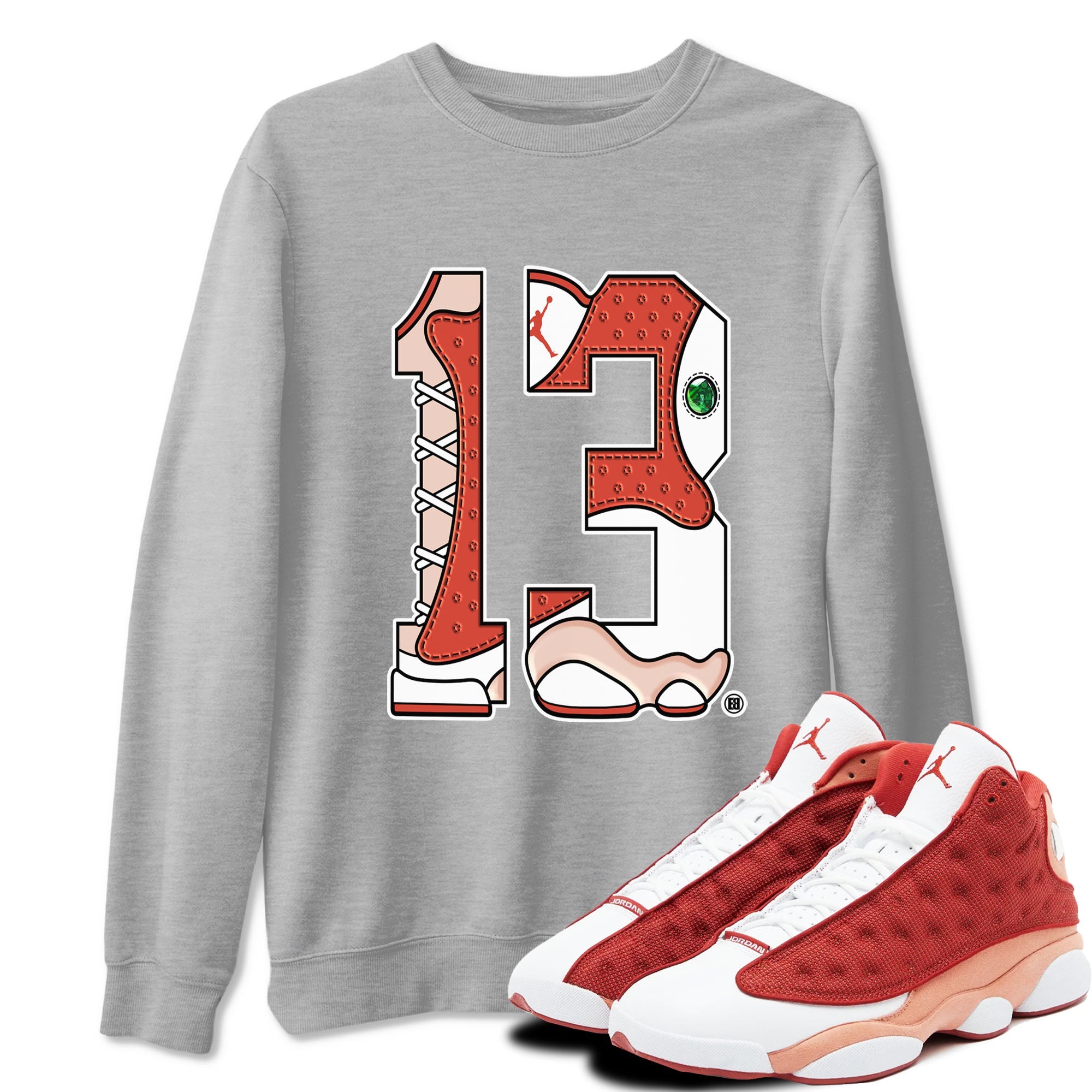 AJ13 Dune Red shirts to match jordans Number 13 sneaker match tees Air Jordan 13 Dune Red Drip Gear Zone streetwear brand Heather Grey 1 unisex cotton tee